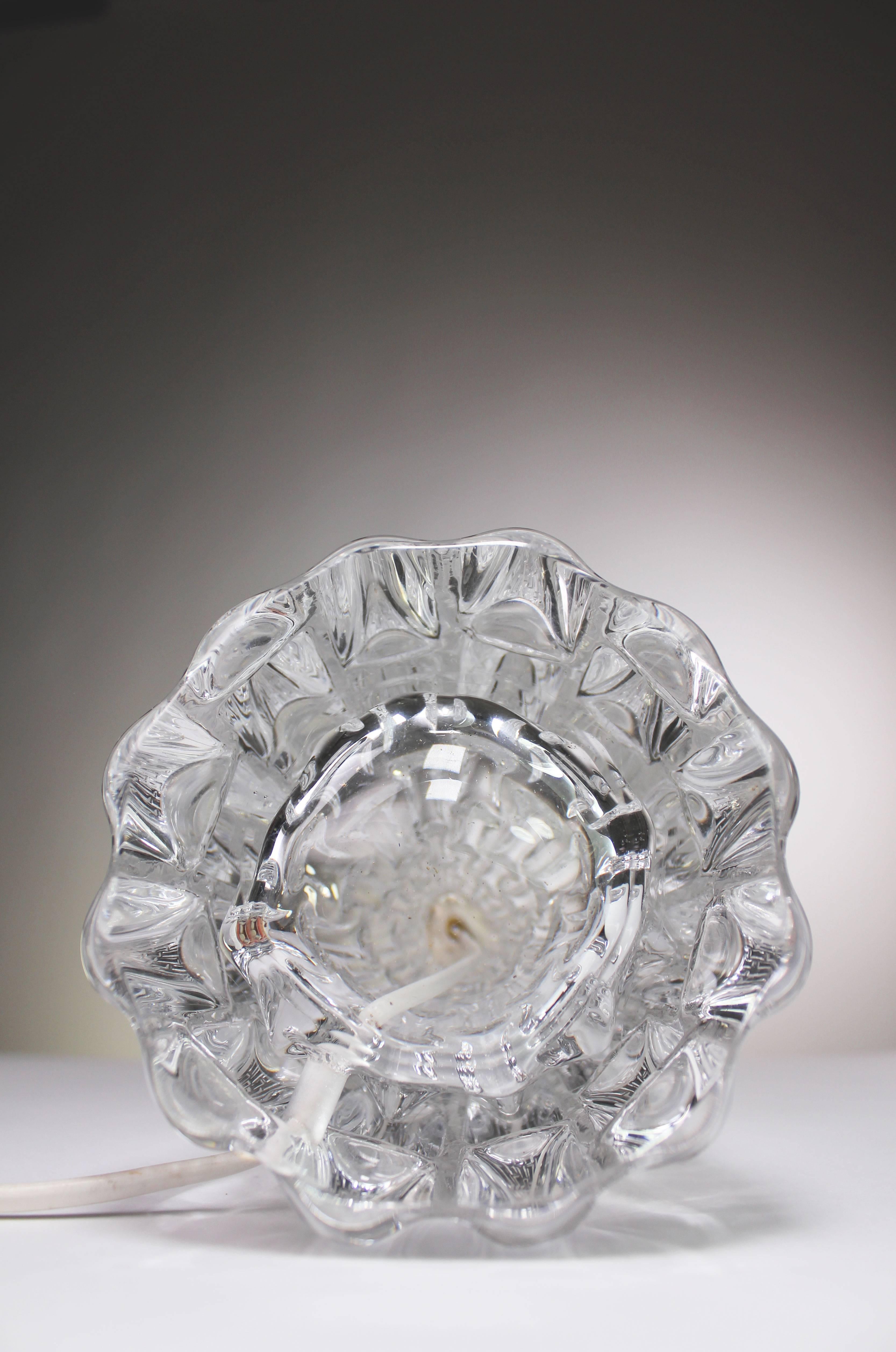 Swedish Modern Fagerlund, Orrefors Textured Crystal Table Lamp, 1960s In Good Condition For Sale In Copenhagen, DK
