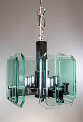 Italian Modern Pendant Light by Veca, Chrome and Green Glass, 1970s