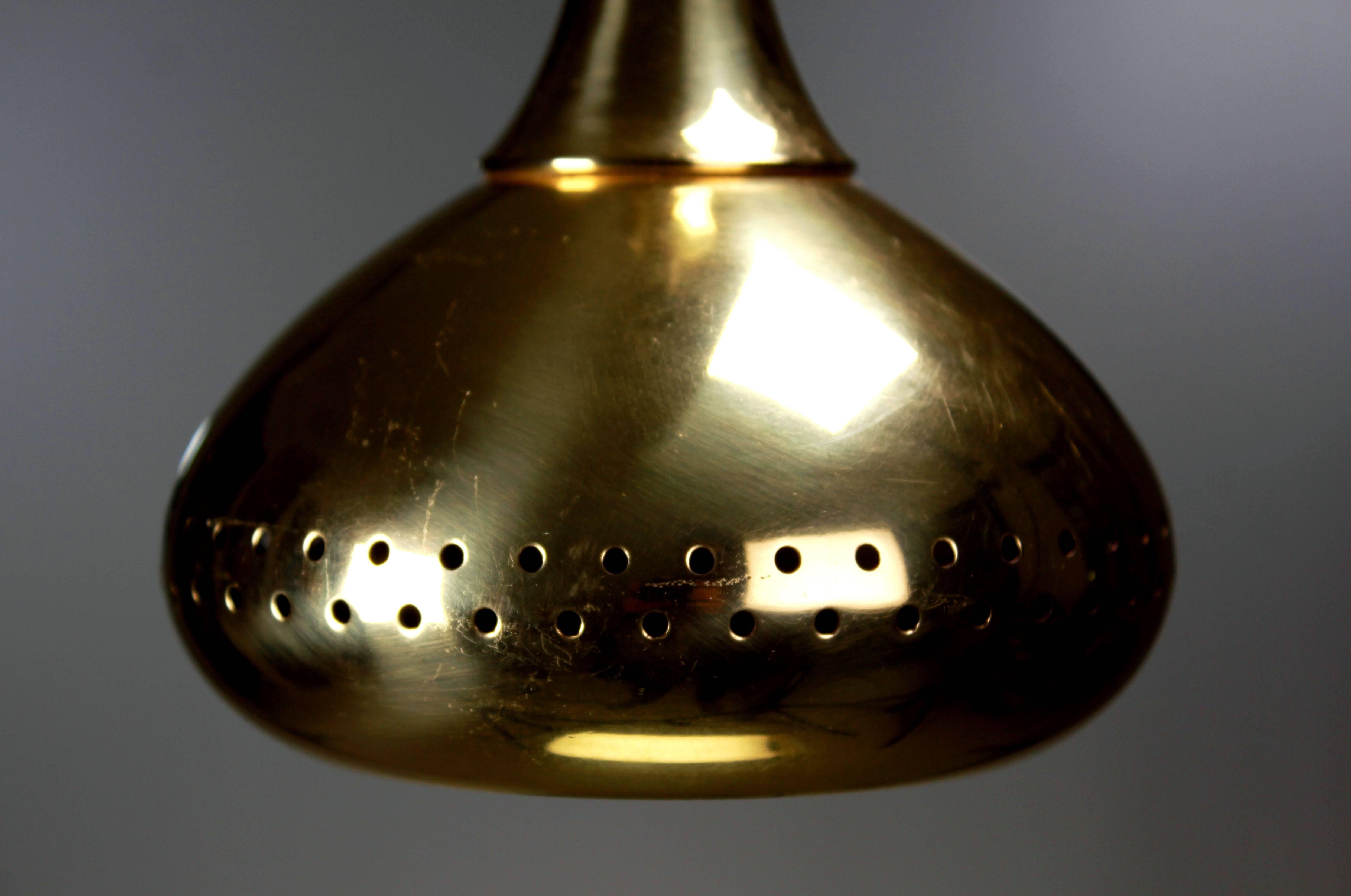 Polished Pair of Hans-Agne Jakobsson Swedish Modern Smooth Brass Pendants, 1960s