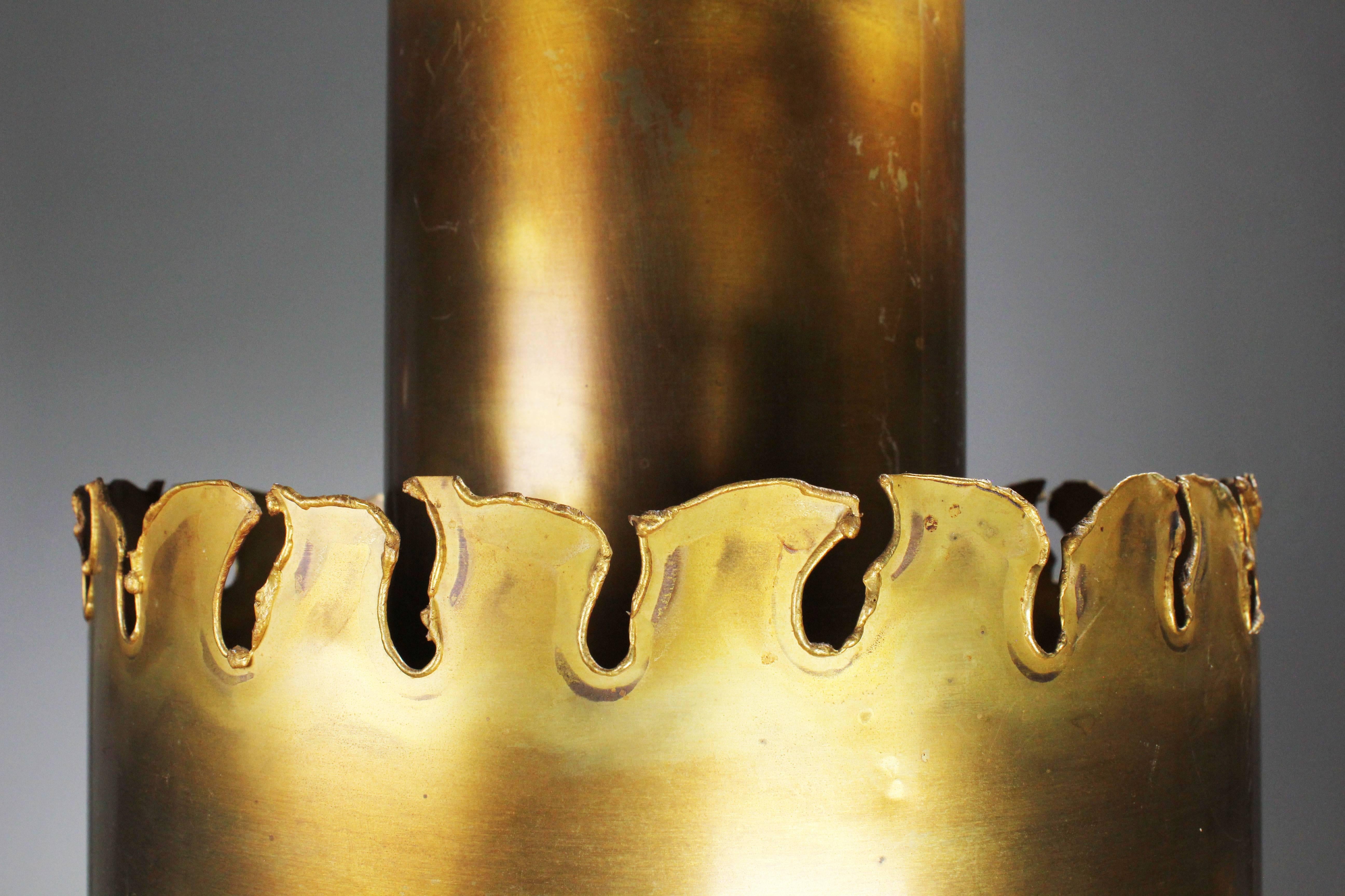 Patinated Holm Sorensen Large Tiered Brutalist Brass Pendant, 1960s For Sale
