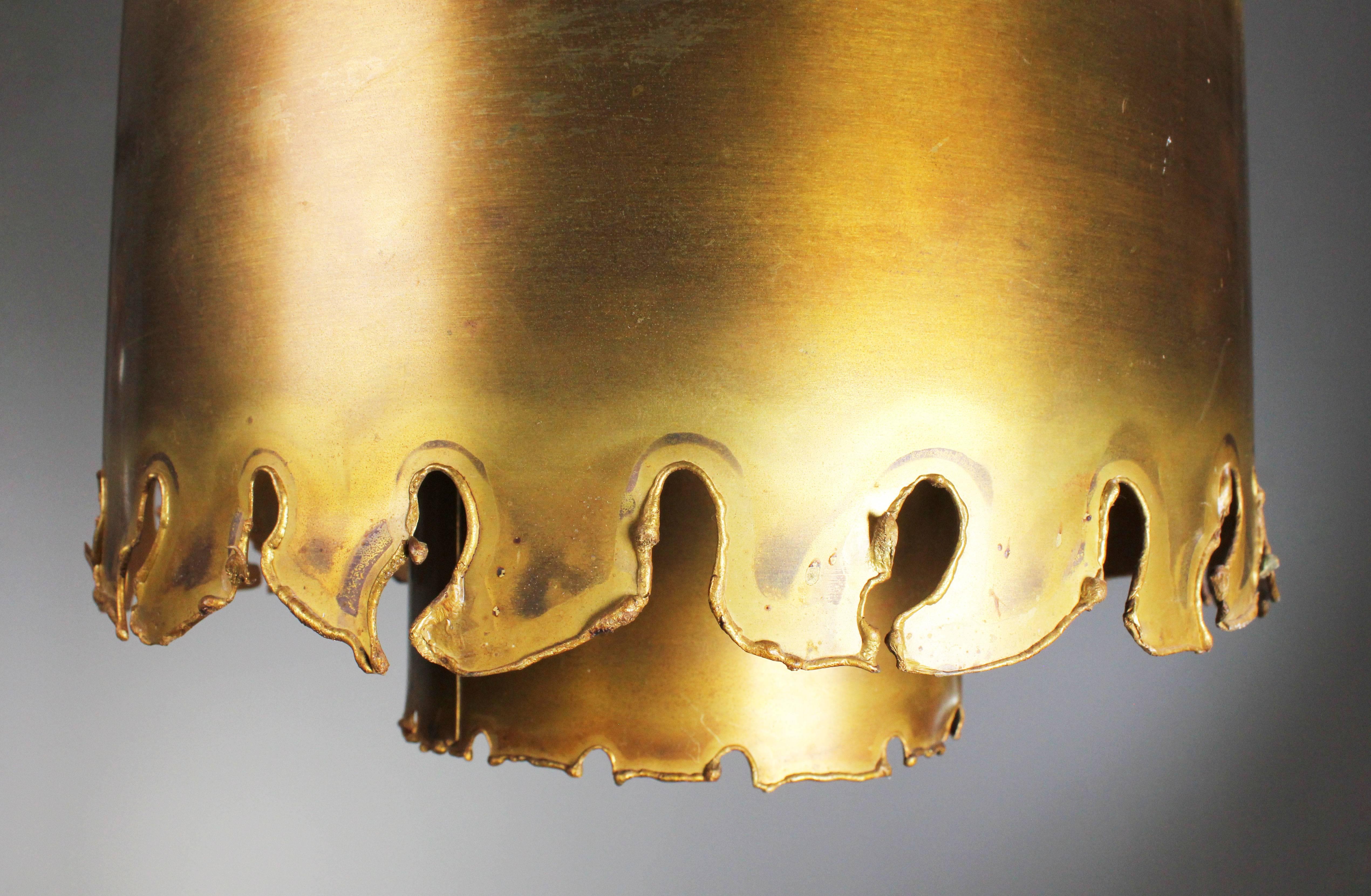 Holm Sorensen Large Tiered Brutalist Brass Pendant, 1960s In Good Condition For Sale In Copenhagen, DK