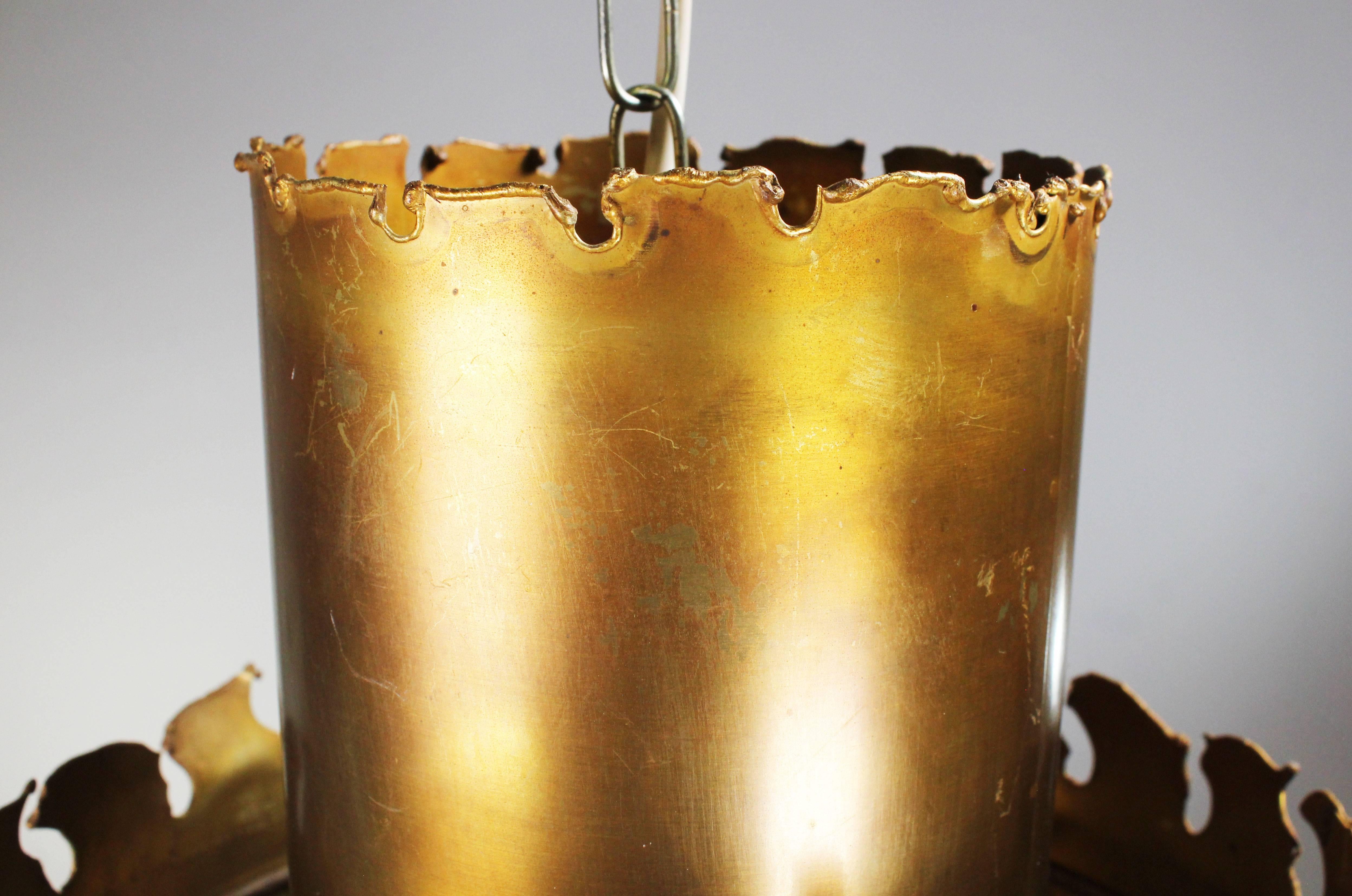 Mid-Century Modern Holm Sorensen Large Tiered Brutalist Brass Pendant, 1960s For Sale