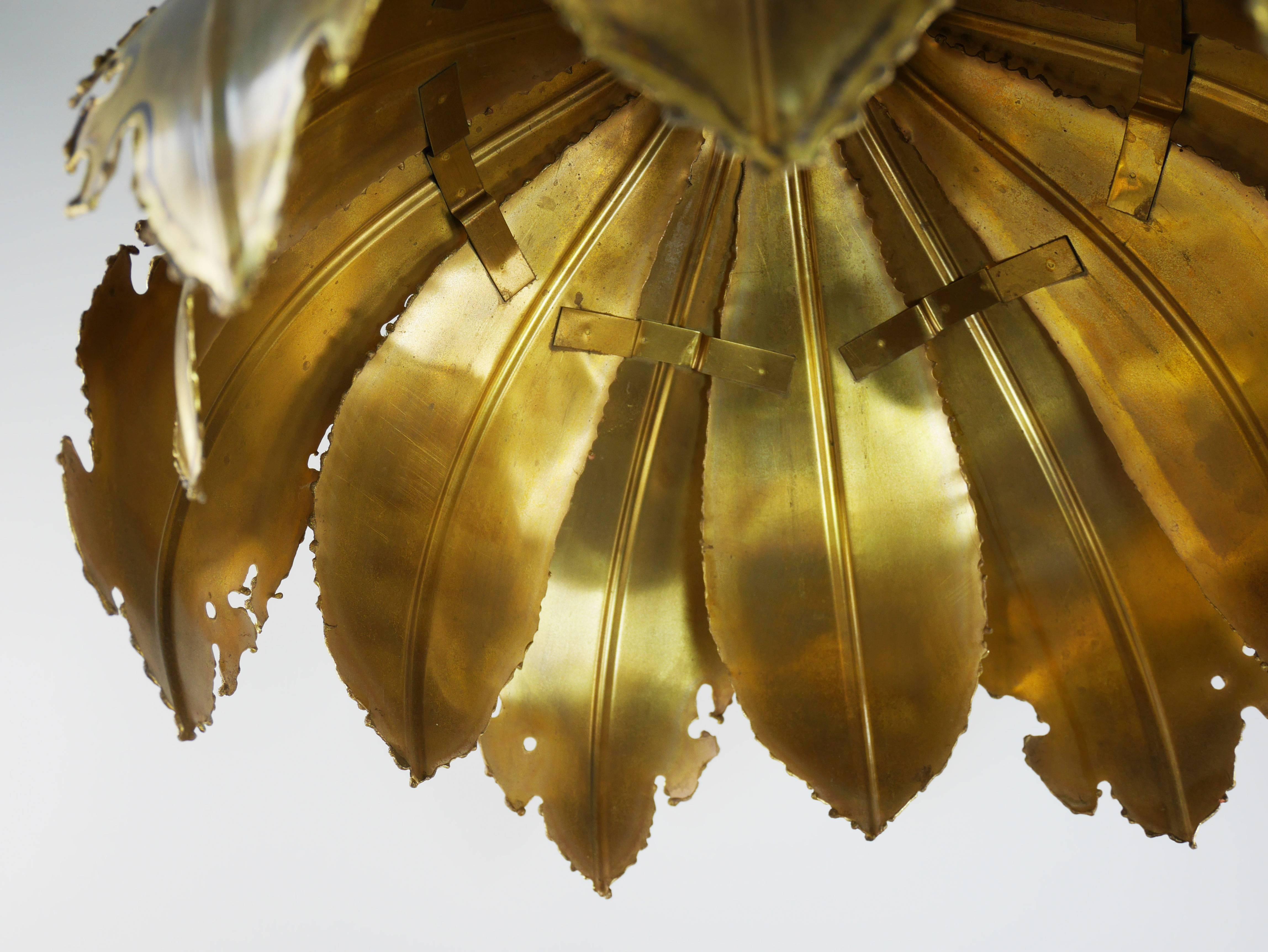 Patinated Holm Sorensen Danish Modern Golden Brutalist Brass Onion Pendant, 1960s