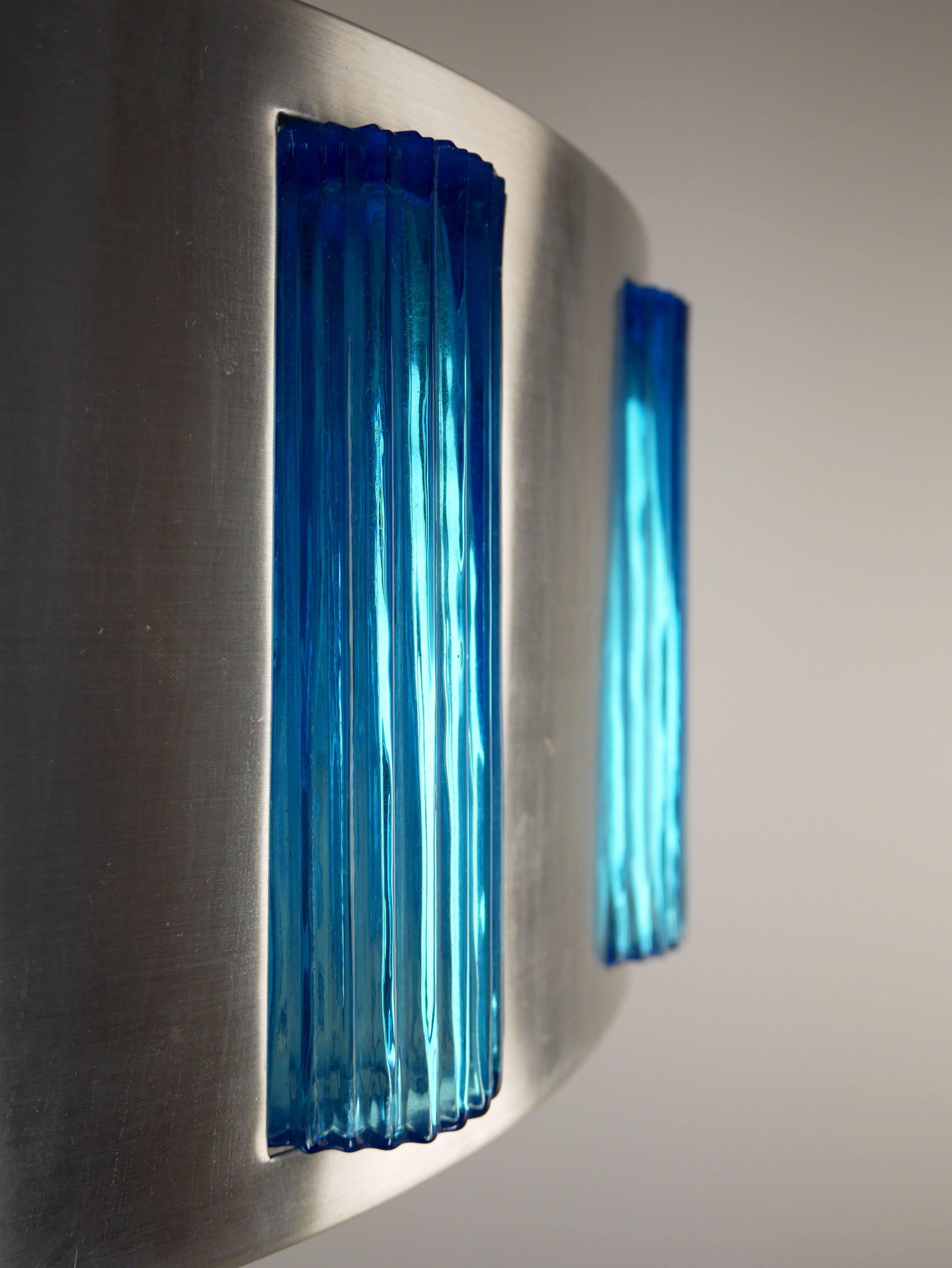 Mid-20th Century Midcentury Swedish Modern Blue Glass Drum Pendant by Orrefors Attributed, 1960s