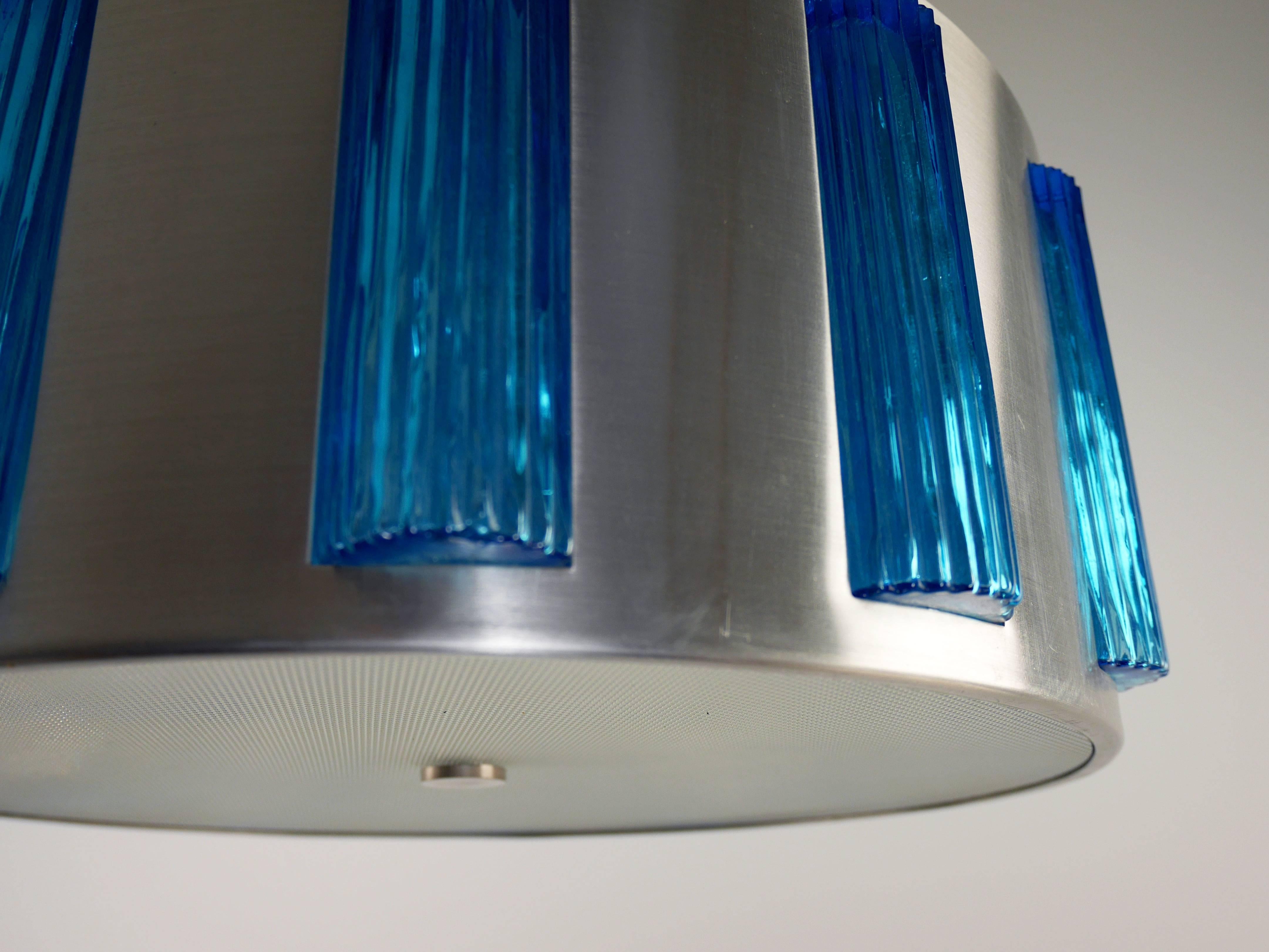 Mid-Century Modern Midcentury Swedish Modern Blue Glass Drum Pendant by Orrefors Attributed, 1960s