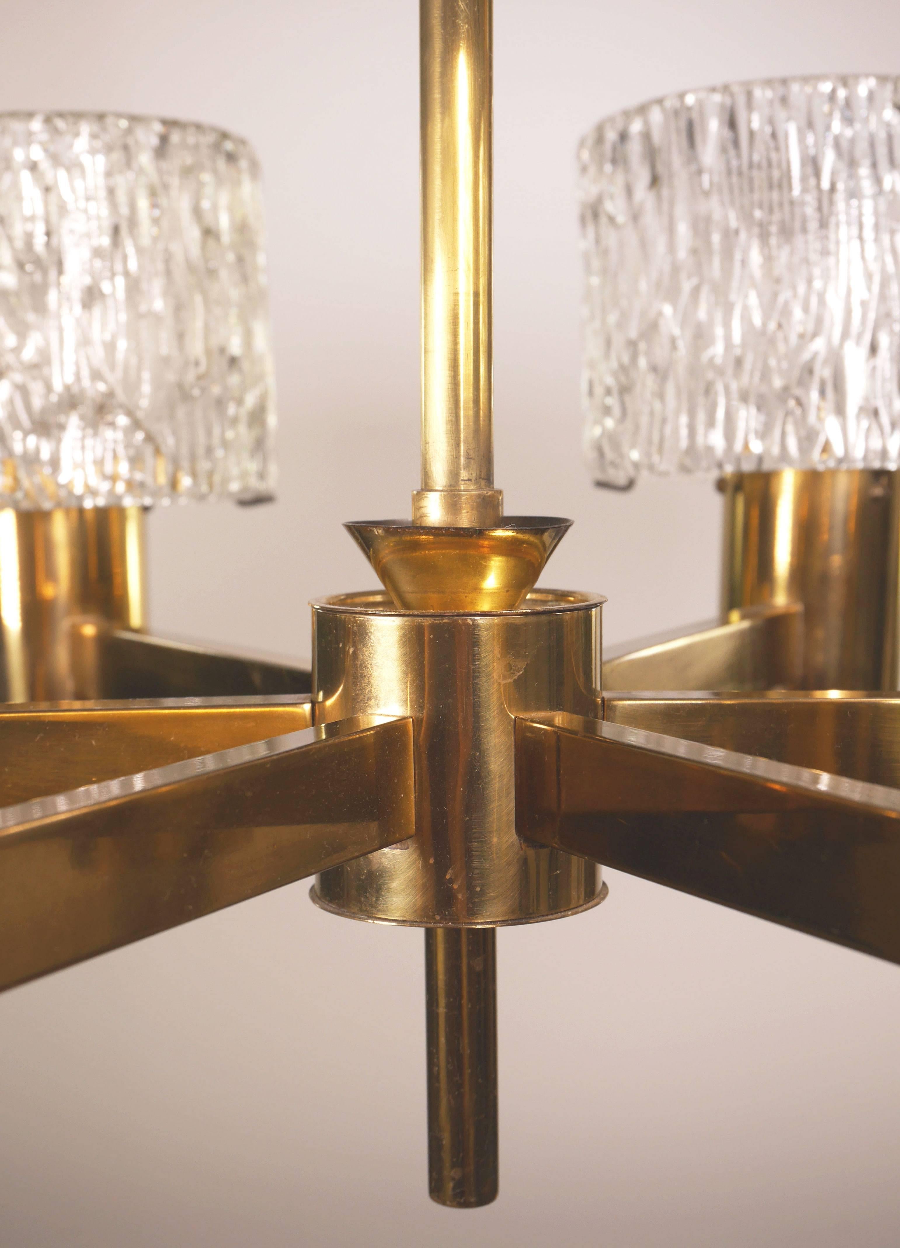 Six-Arm 1950s Swedish Modern Chandelier by Carl Fagerlund for Orrefors In Excellent Condition In Copenhagen, DK