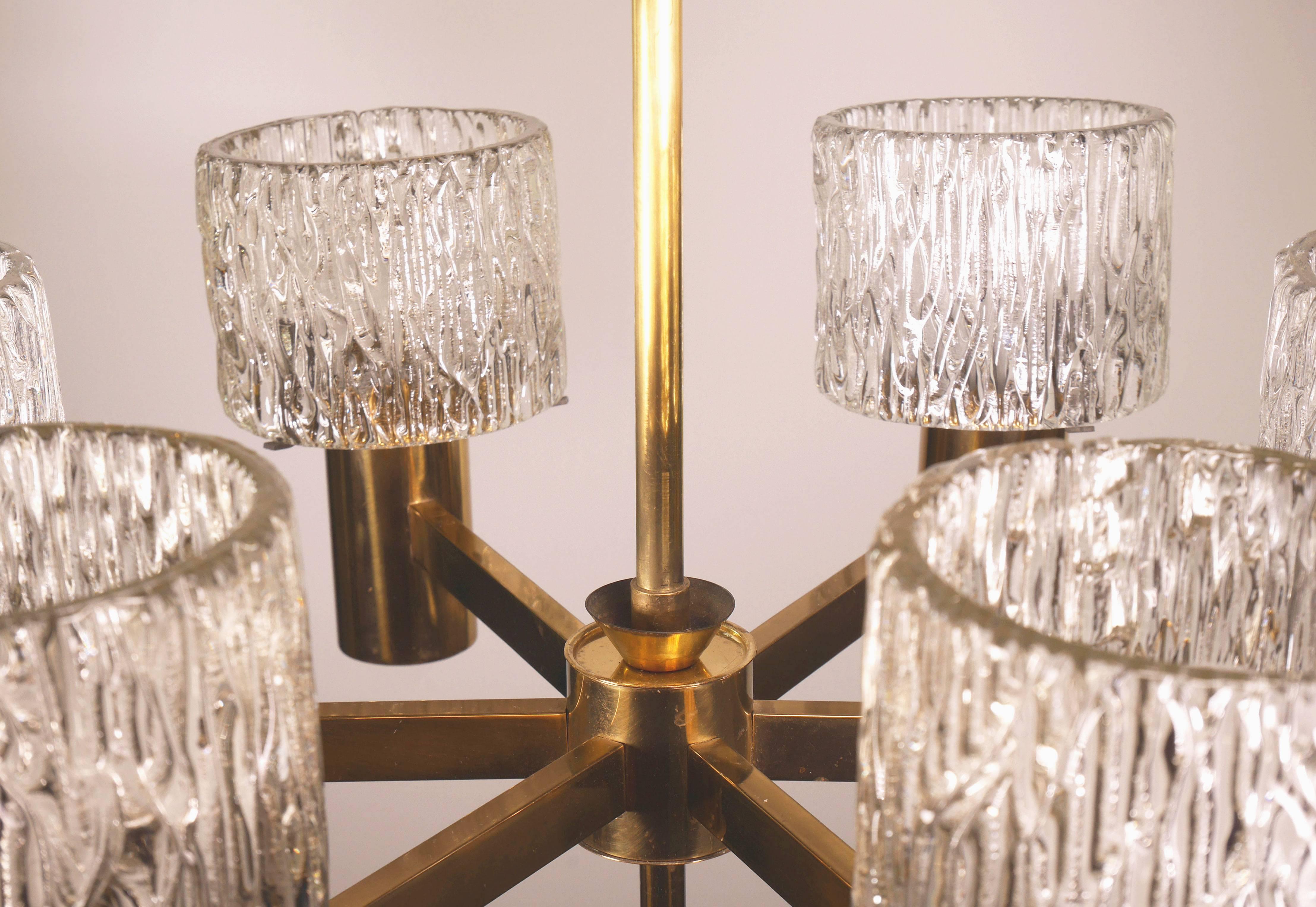 Mid-20th Century Six-Arm 1950s Swedish Modern Chandelier by Carl Fagerlund for Orrefors