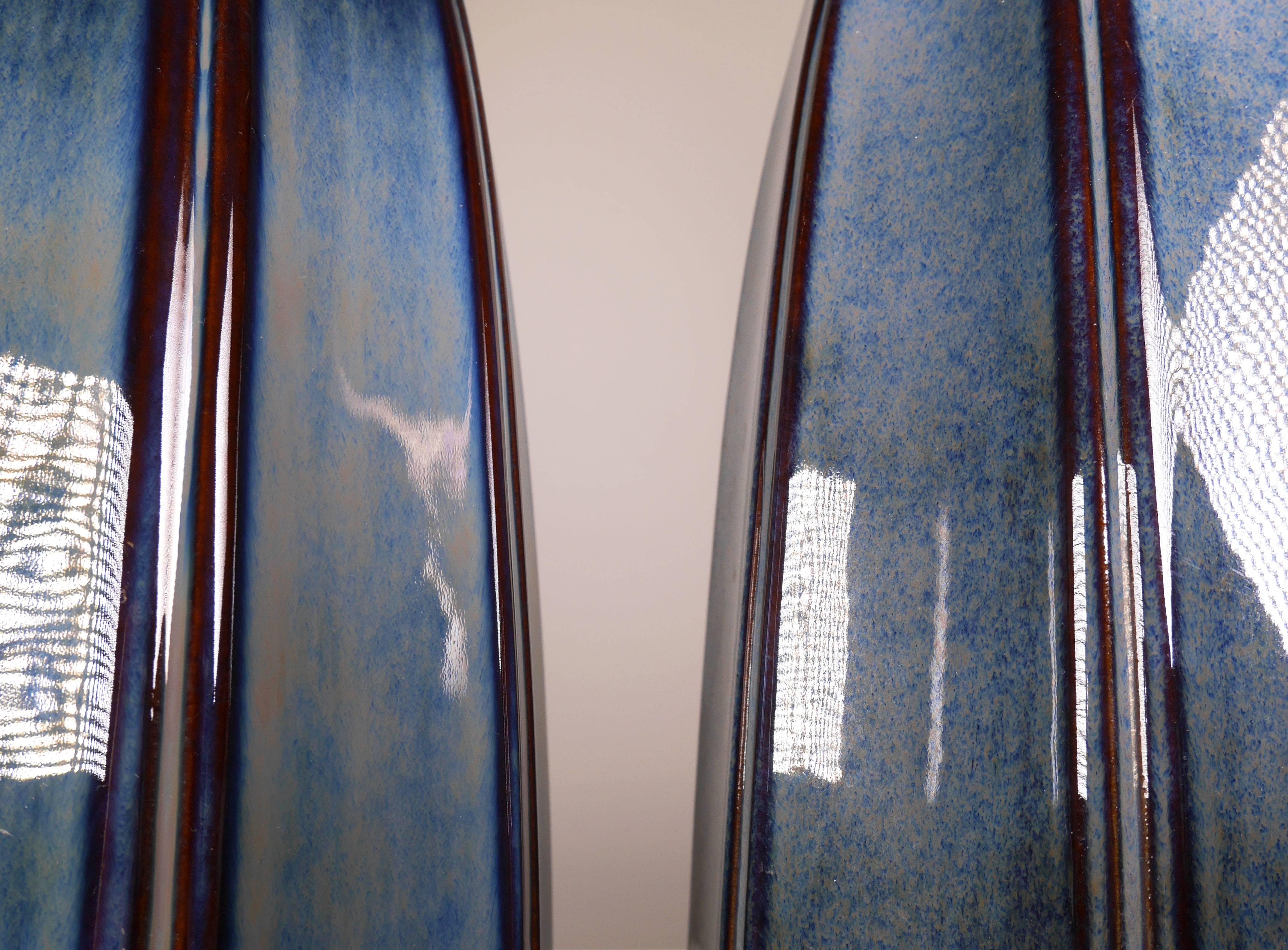 Glazed Pair of Mid-Century Danish Modern Blue Lamps by Einar Johansen for Søholm