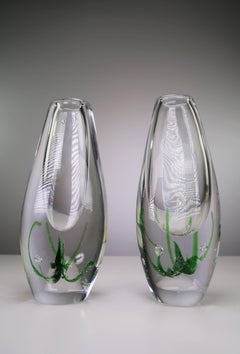 Vicke Lindstrand, Kosta Swedish Modern Art Glass Seaweed Vases, 1962