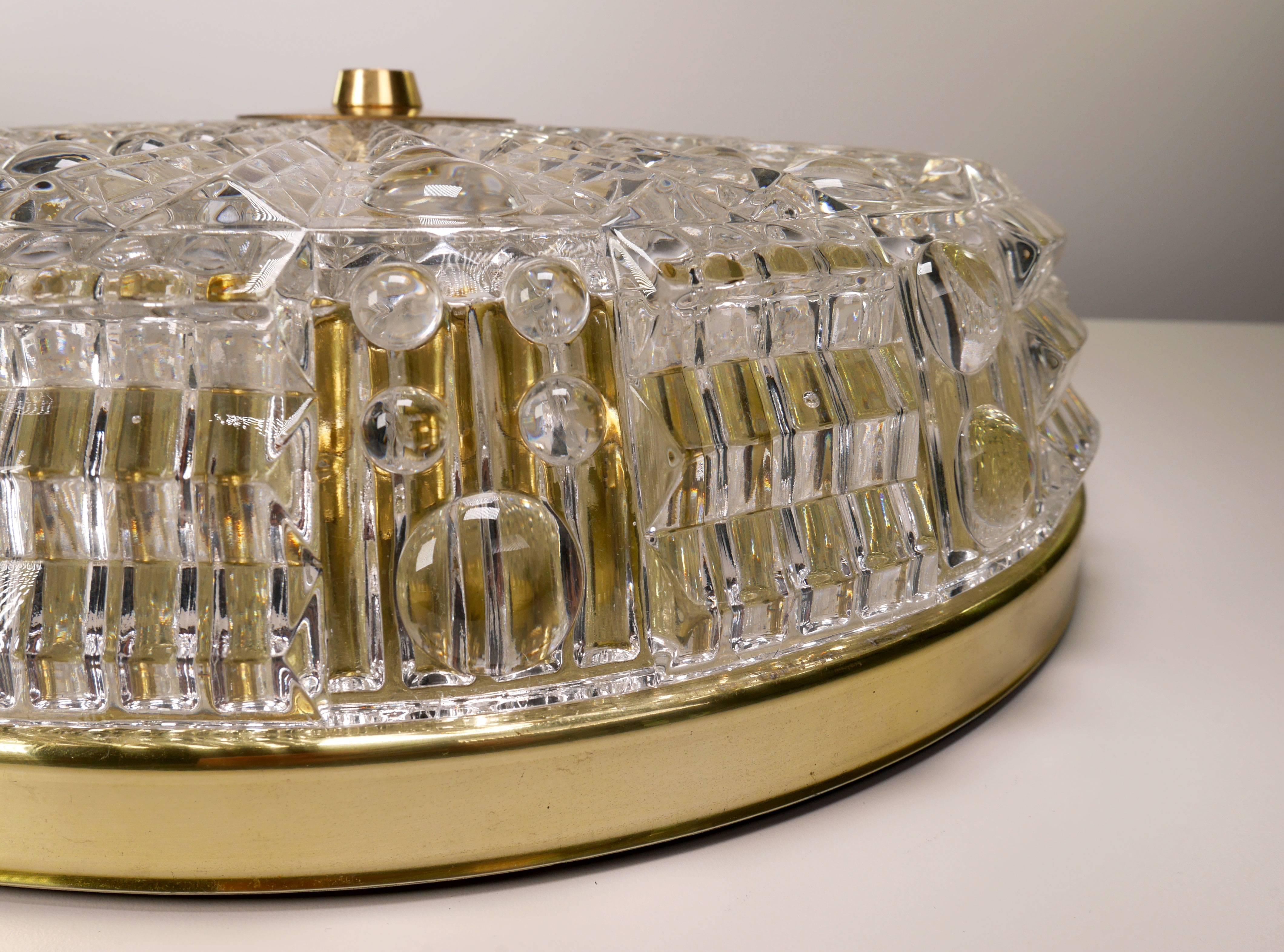 Swedish Classic One-Piece Crystal Carl Fagerlund for Orrefors Flush Mount, 1950s