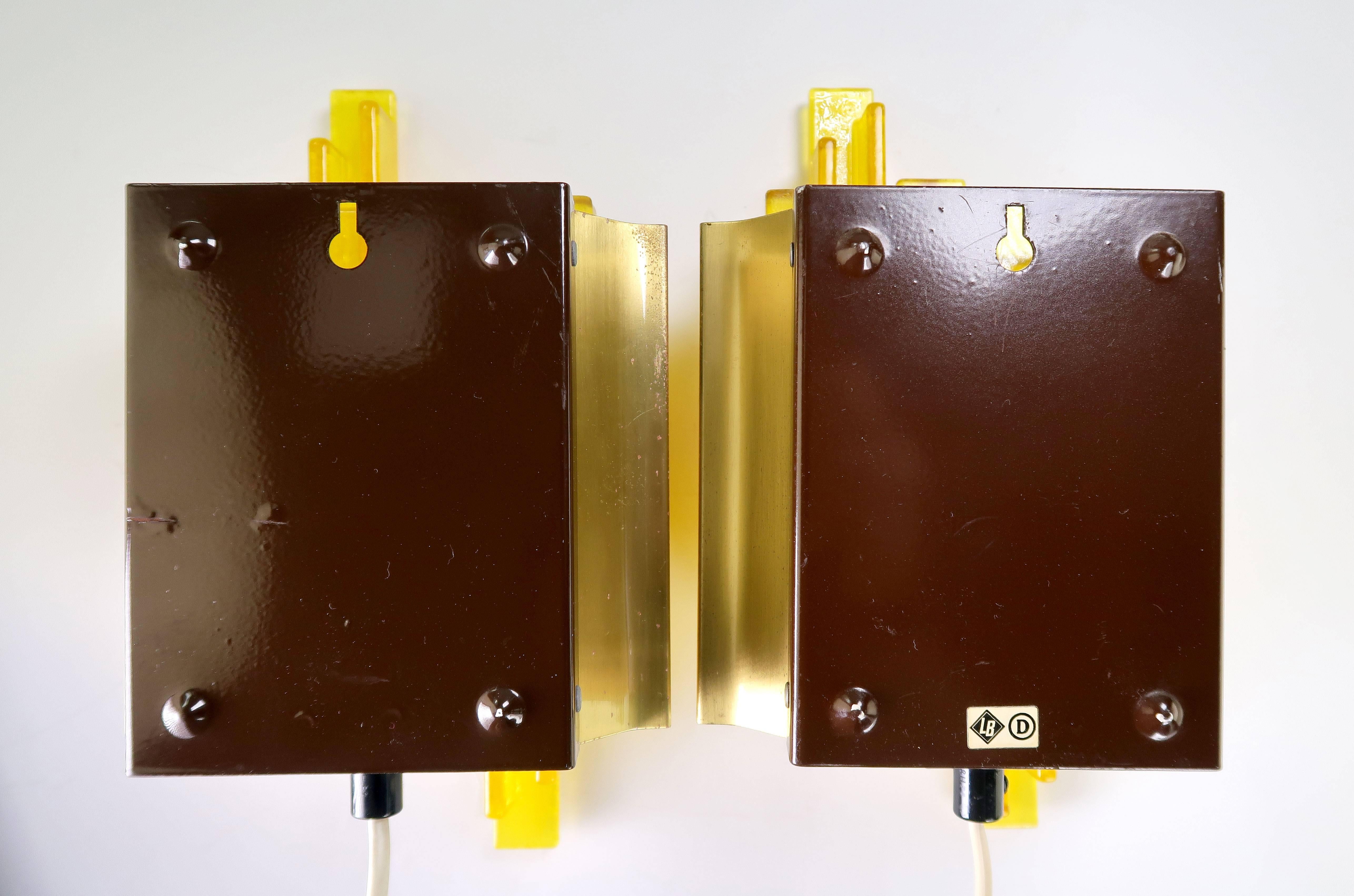 Two Claus Bolby Danish Midcentury Space Age Yellow Acrylic Wall Lights, 1970s 1