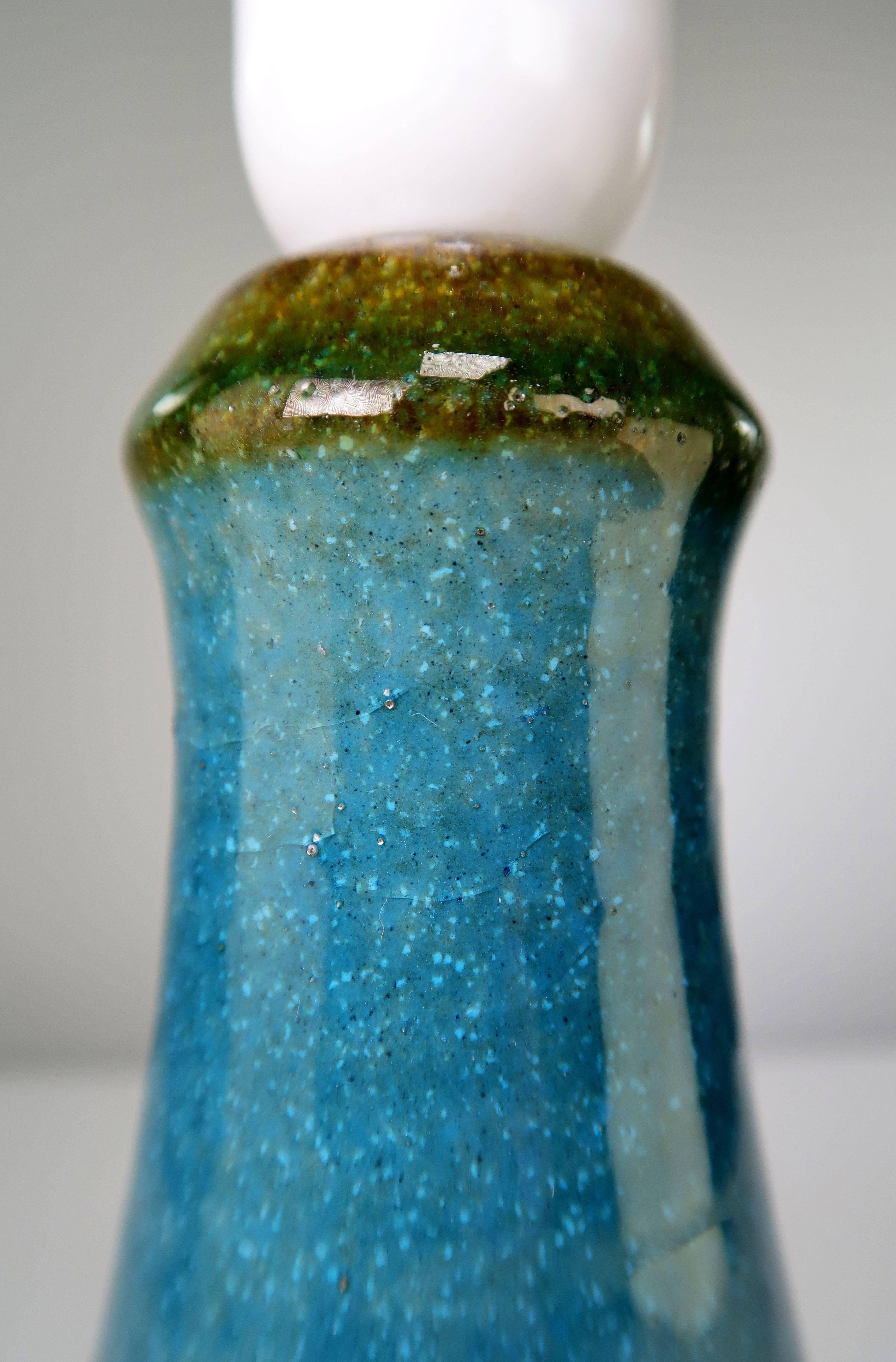 Danish Joseph Simon Petrol Blue Stoneware Lamp, 1960s For Sale