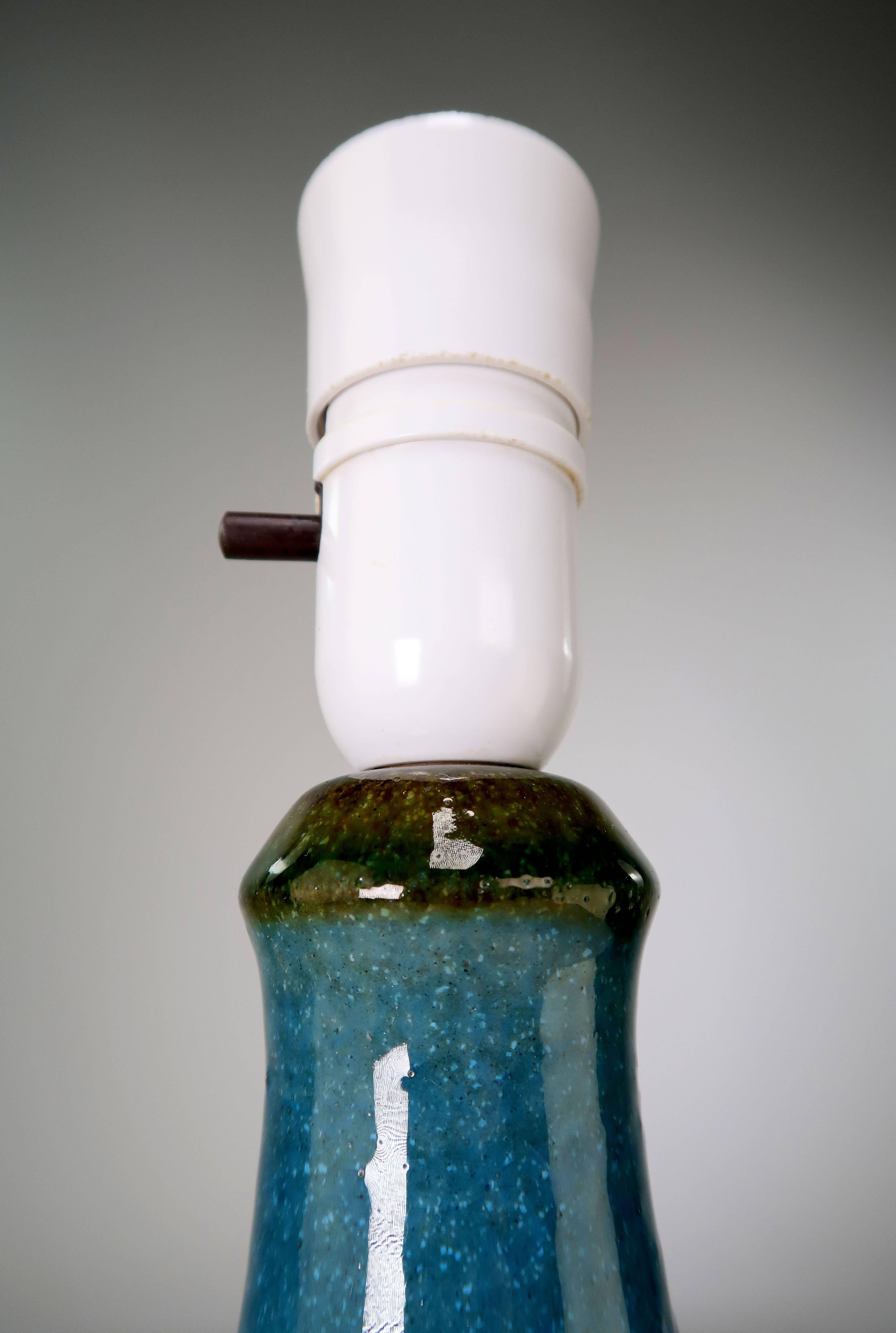 Scandinavian Modern Joseph Simon Petrol Blue Stoneware Lamp, 1960s For Sale
