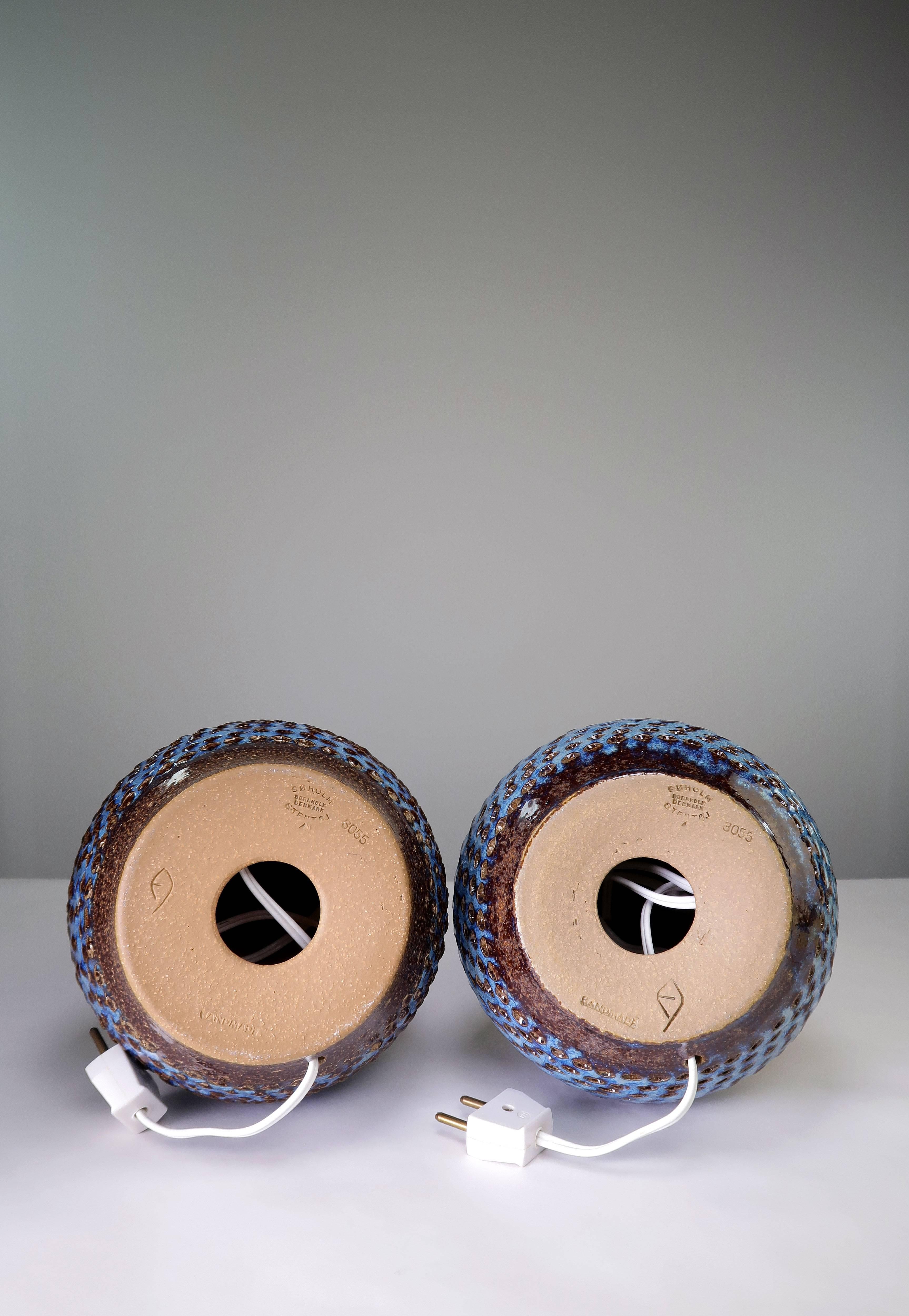 Stoneware Pair of 1960s Danish Modern Einar Johansen Blue Waves Lamps for Soholm