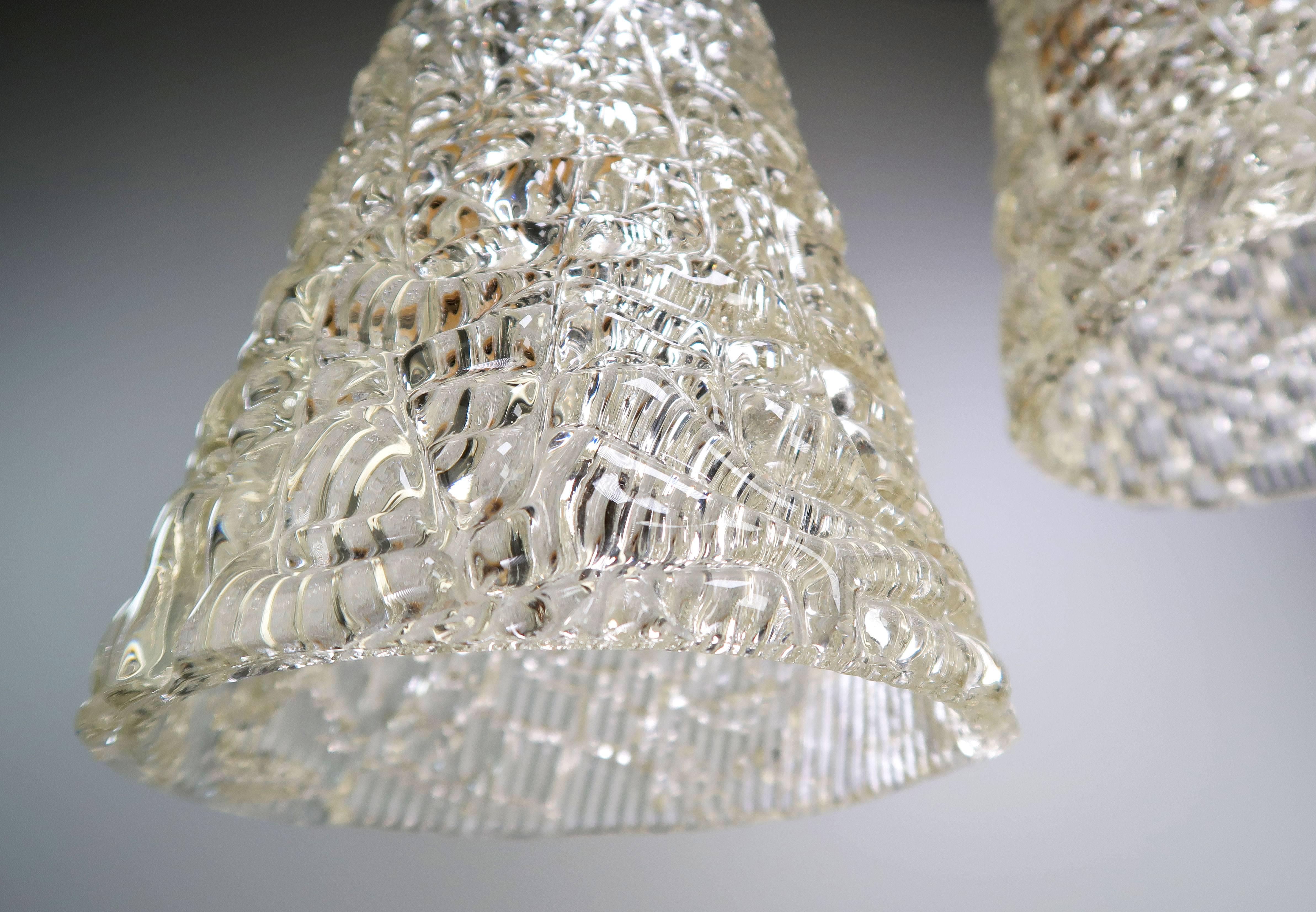 Swedish Stunning 1960s Carl Fagerlund, Orrefors Cone Shaped Clear Glass Set of Pendants