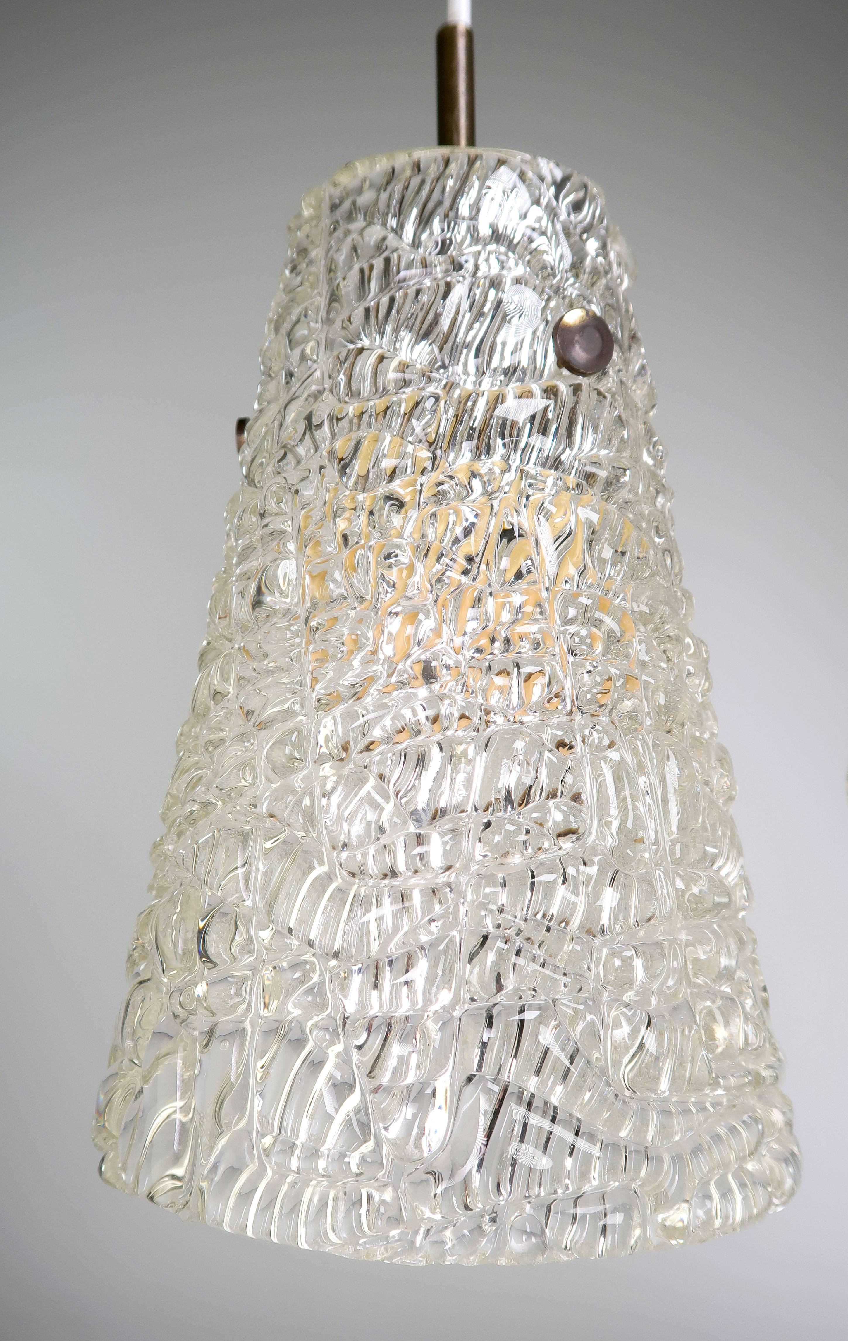 Mid-Century Modern Stunning 1960s Carl Fagerlund, Orrefors Cone Shaped Clear Glass Set of Pendants