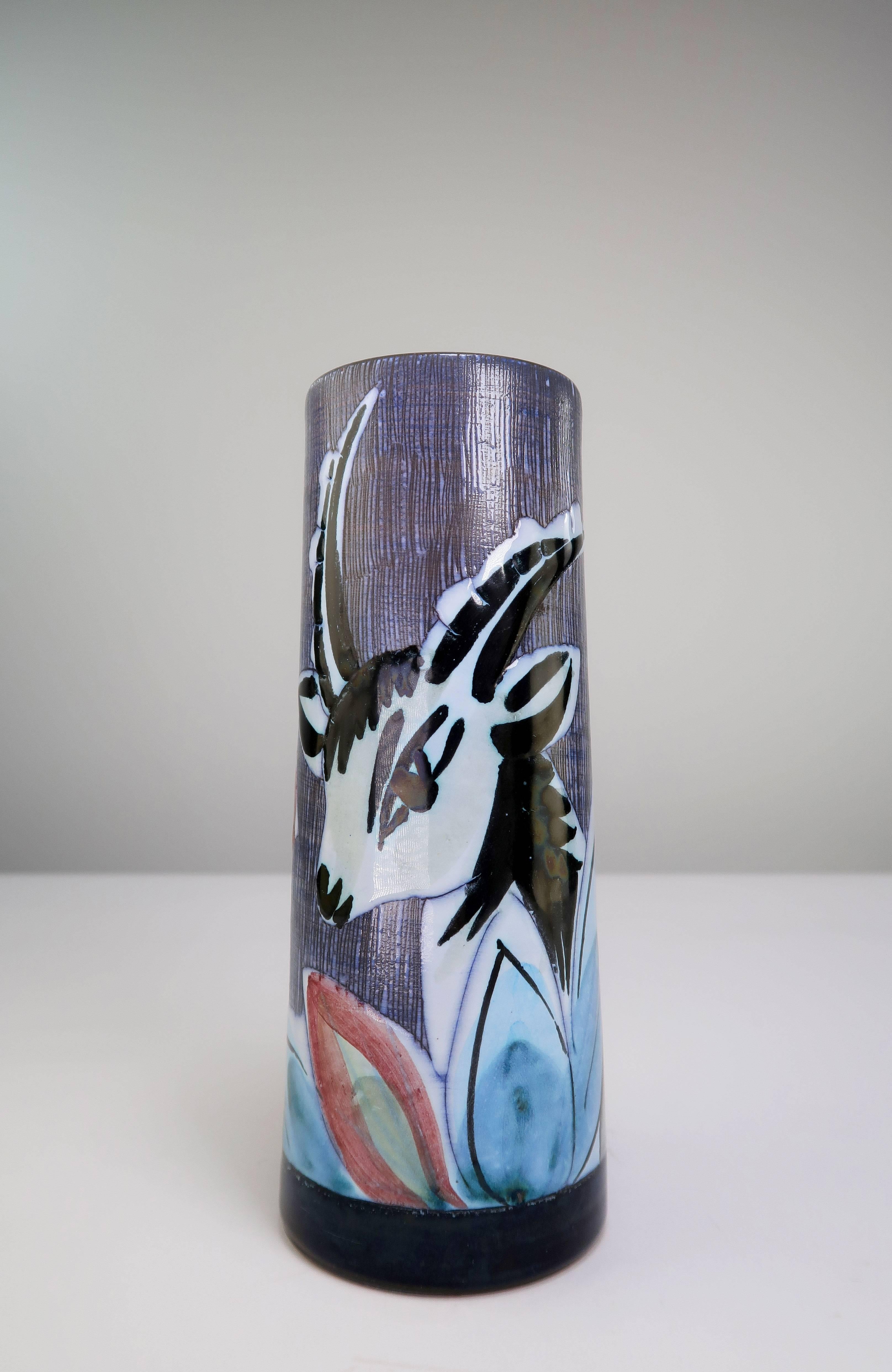 Vernissé Vase moderne suédois en céramique à fleurs Fauna, années 1960 en vente