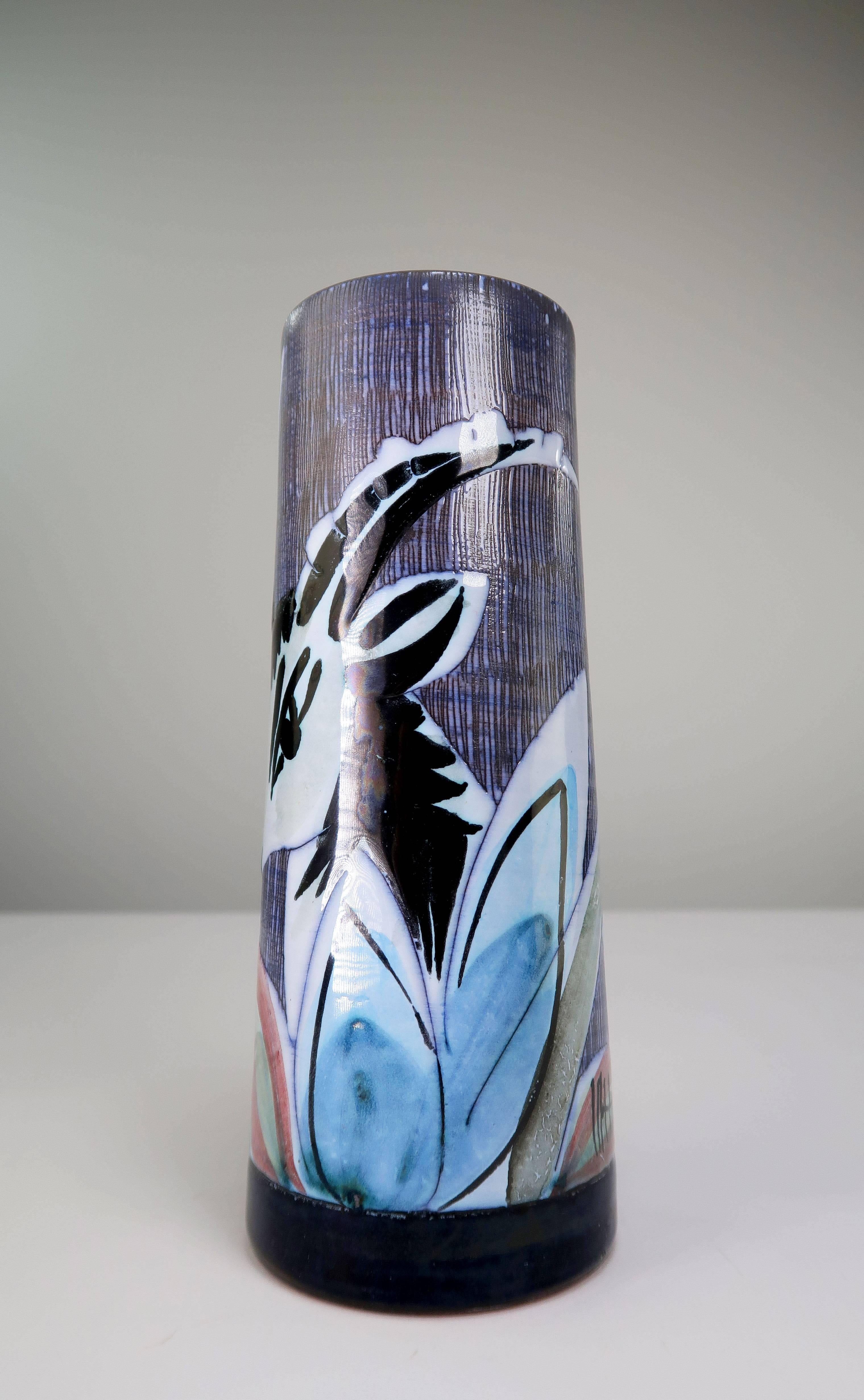 Mid-Century Modern Swedish Modern Floral Fauna Ceramic Vase, 1960s For Sale