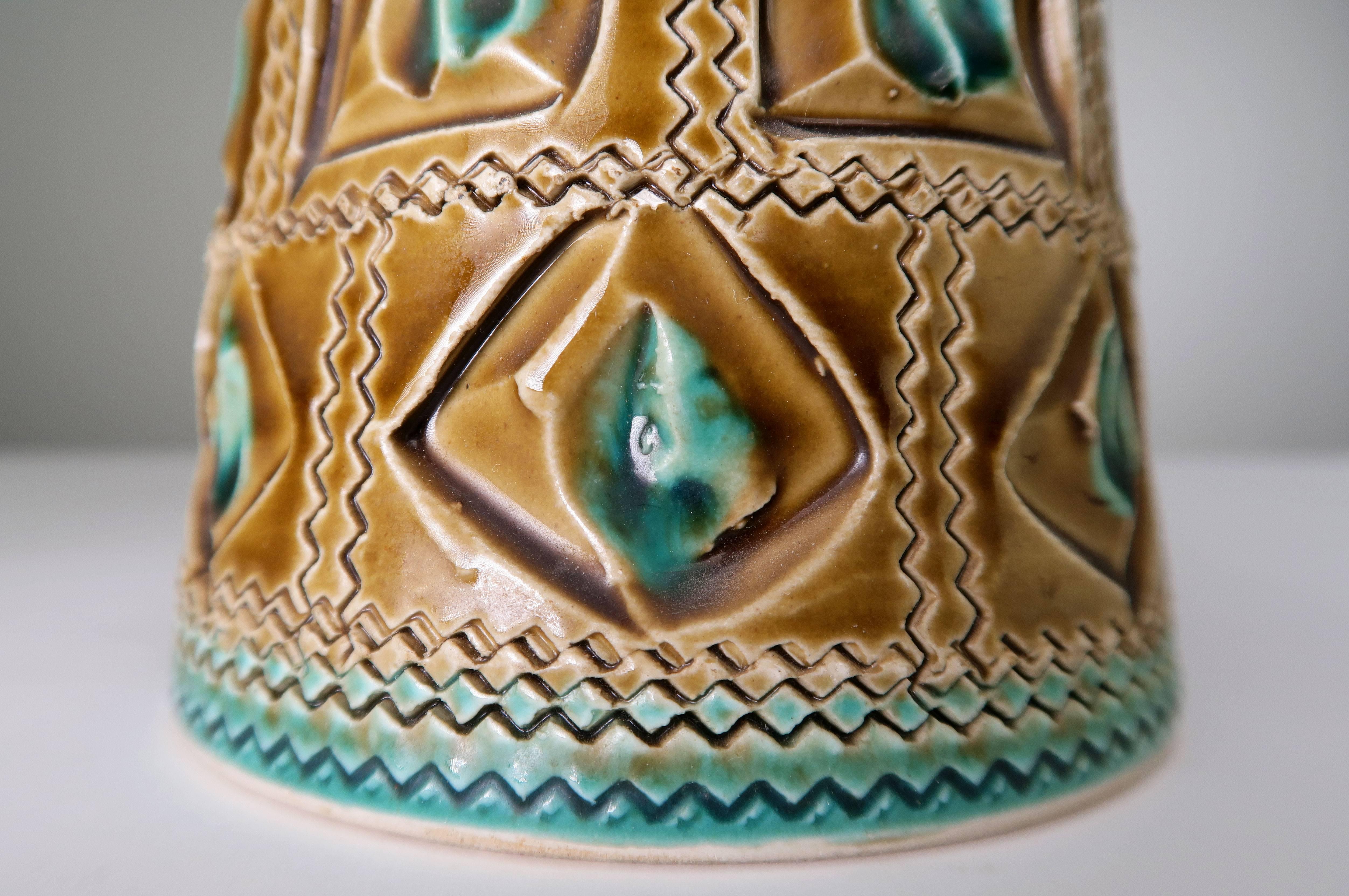Mid-Century Modern Italian Bitossi Turquoise Green, Caramel Brown Ceramic Table Lamp For Sale