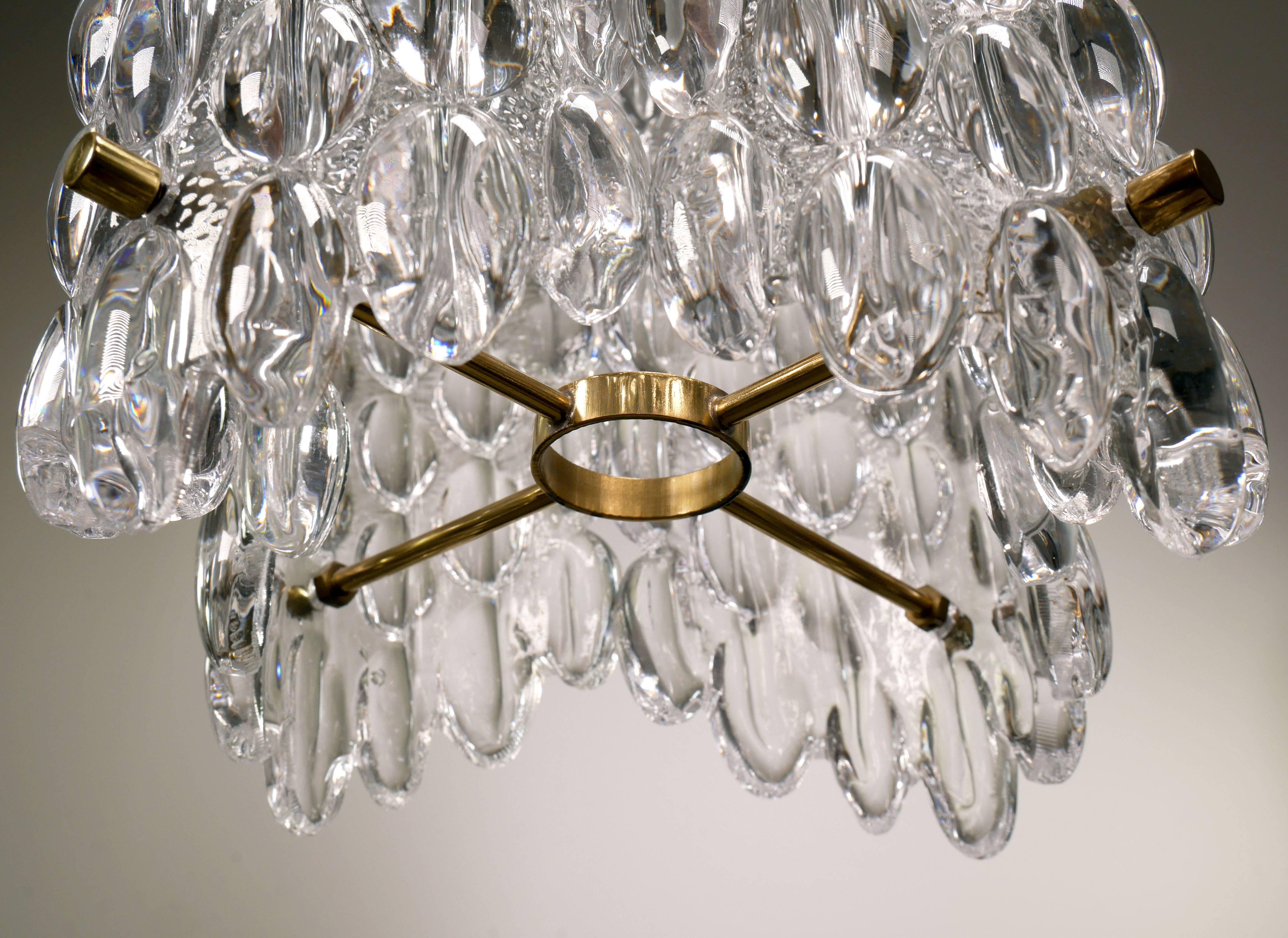 Carl Fagerlund for Orrefors Clear Textured Crystal Four-Plate Chandelier, 1950s 5