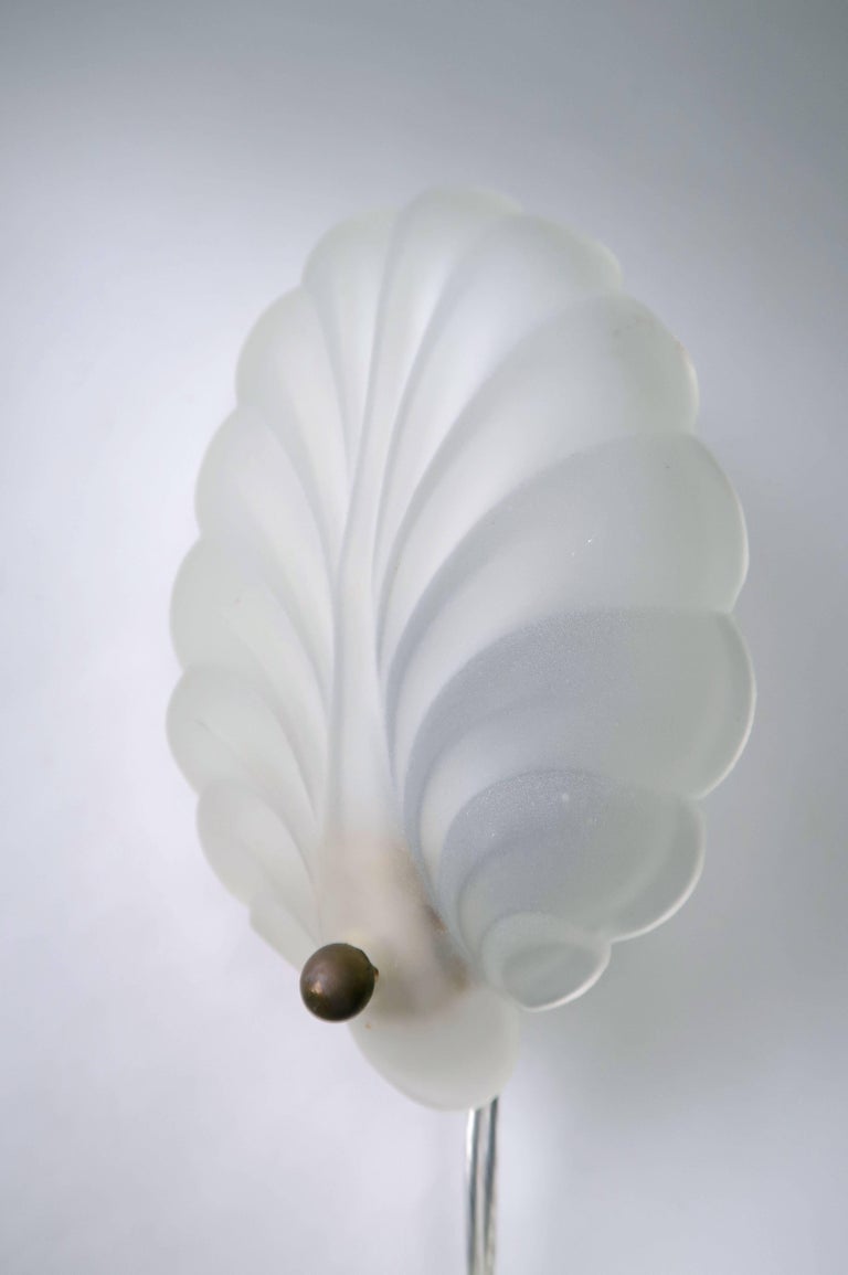 Pair of Art Deco Frosted Glass Sea Shell Wall Lights, 1940s For Sale at