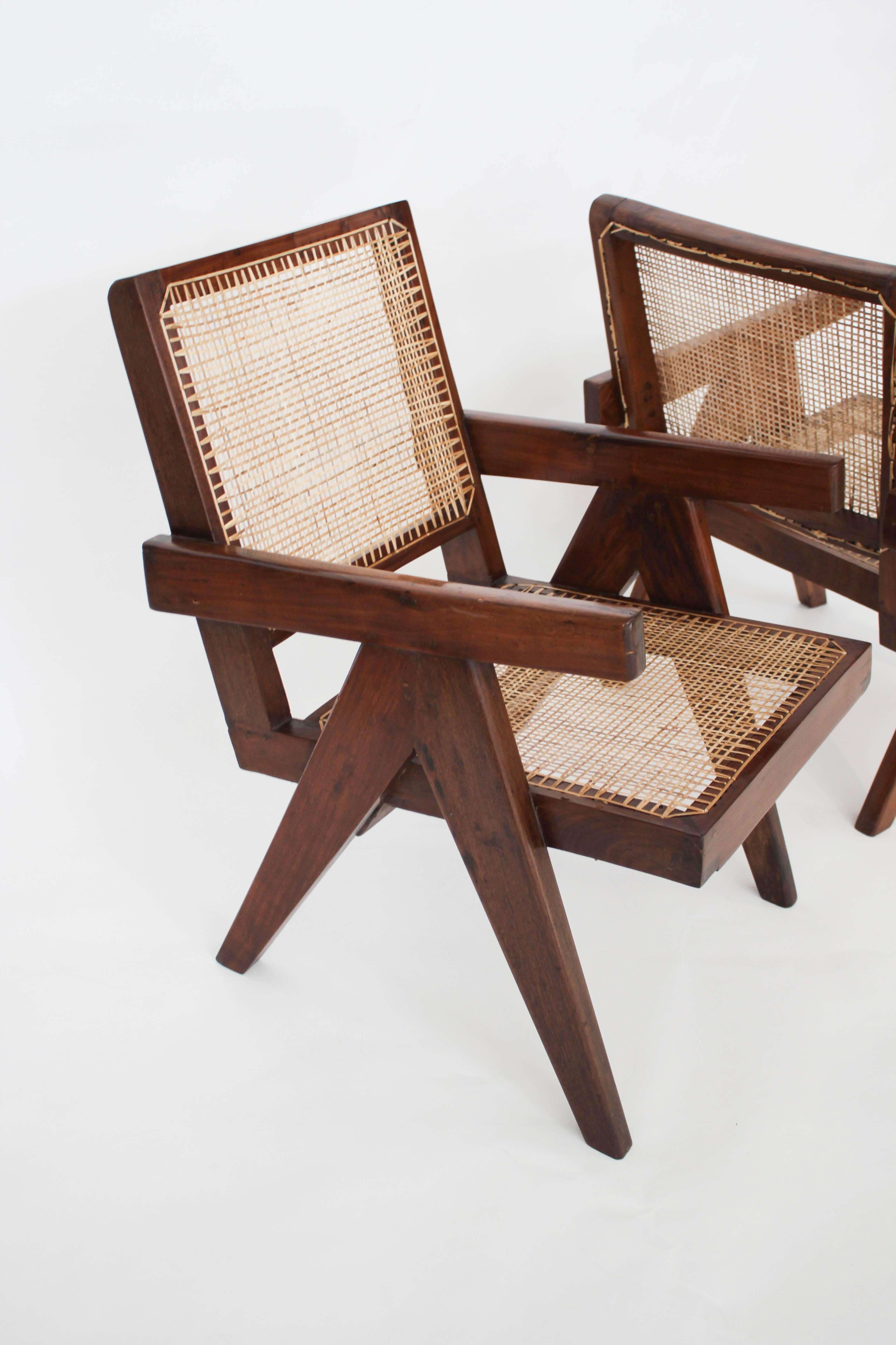 Mid-20th Century Easy Armchairs by Pierre Jeanneret, Set of Two, circa 1950s