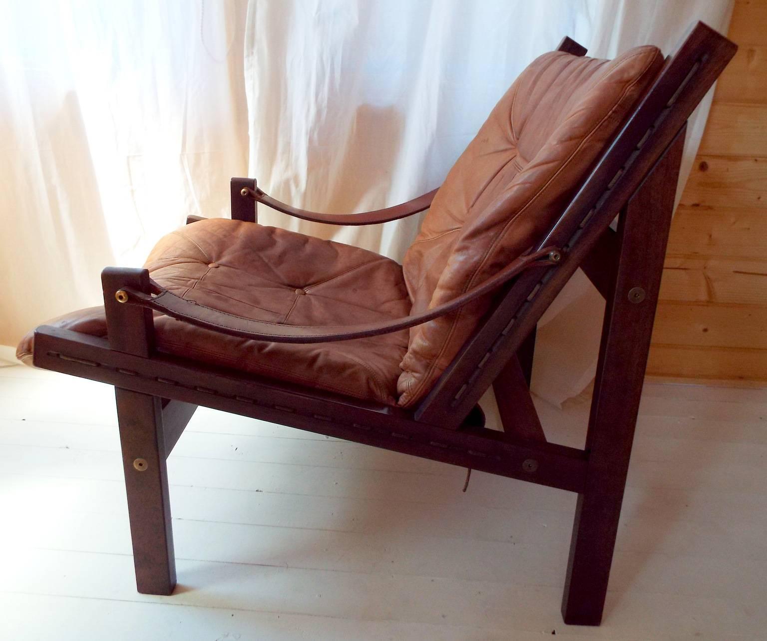 Scandinavian Modern Hunter Easy Chair by Torbjørn Afdal for Bruksbo in leather and teak