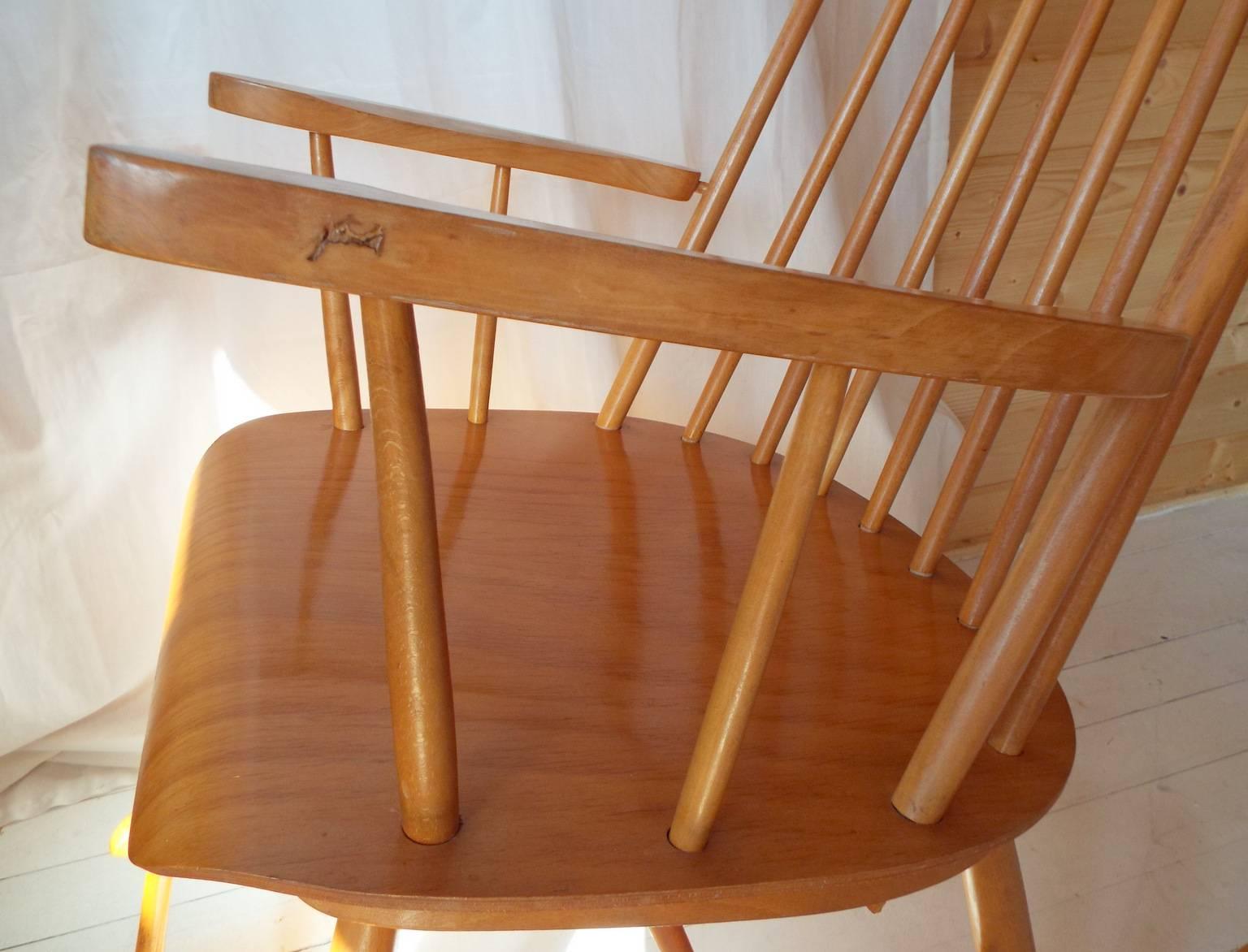 Midcentury/1960s Rocking Chair by Ilmari Tapiovaara Beech frame Bent ply seat For Sale 1