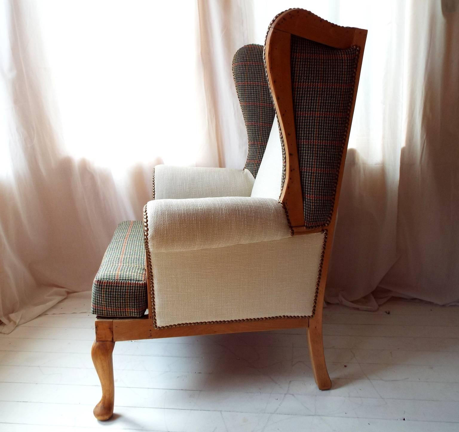 Other Fully Reupholstered Birch and Alpe Wingback Armchair Inspired by Ralph Lauren For Sale