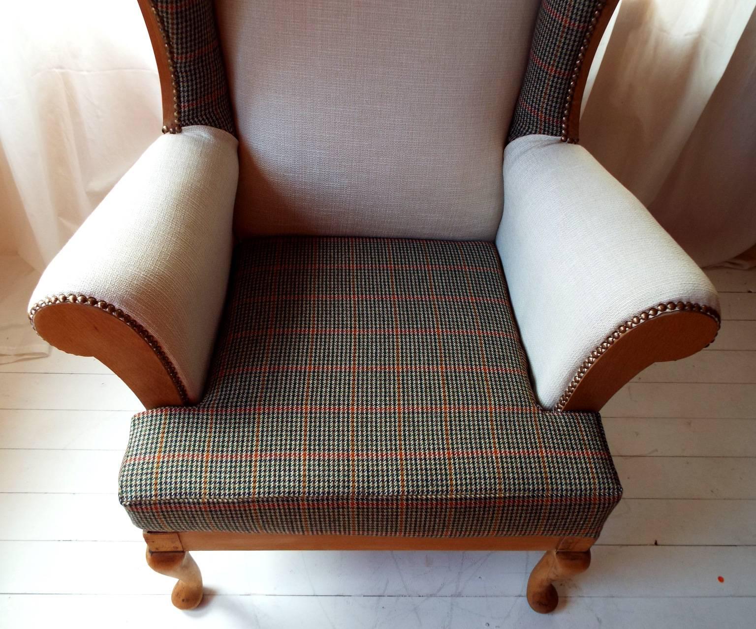 Fully Reupholstered Birch and Alpe Wingback Armchair Inspired by Ralph Lauren For Sale 2