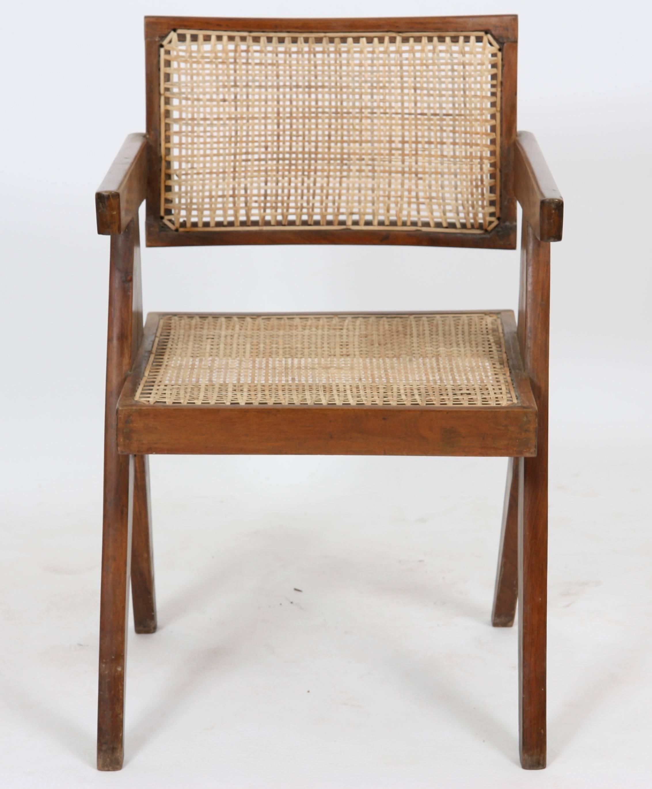 Indian Pierre Jeanneret Office Cane Elegant Chairs