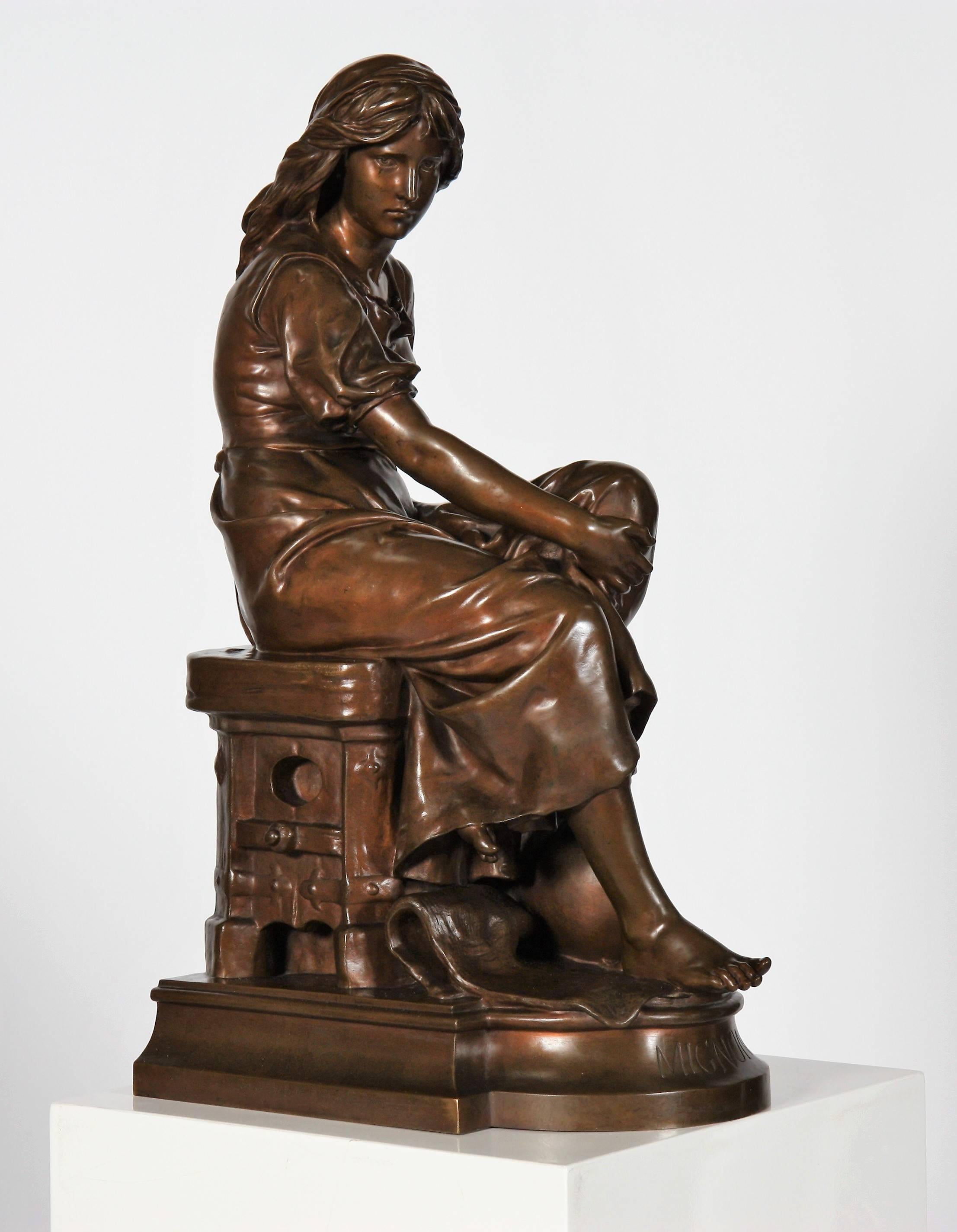 Representing a seated peasant woman. Terrace bearing the signature of Aizelin and Barbedienne, foundry in Paris.

Eugène-Antoine Aizelin, born July 8, 1821 in Paris and died March 4, 1902, is a French sculptor and statuary. Eugène Aizelin is the