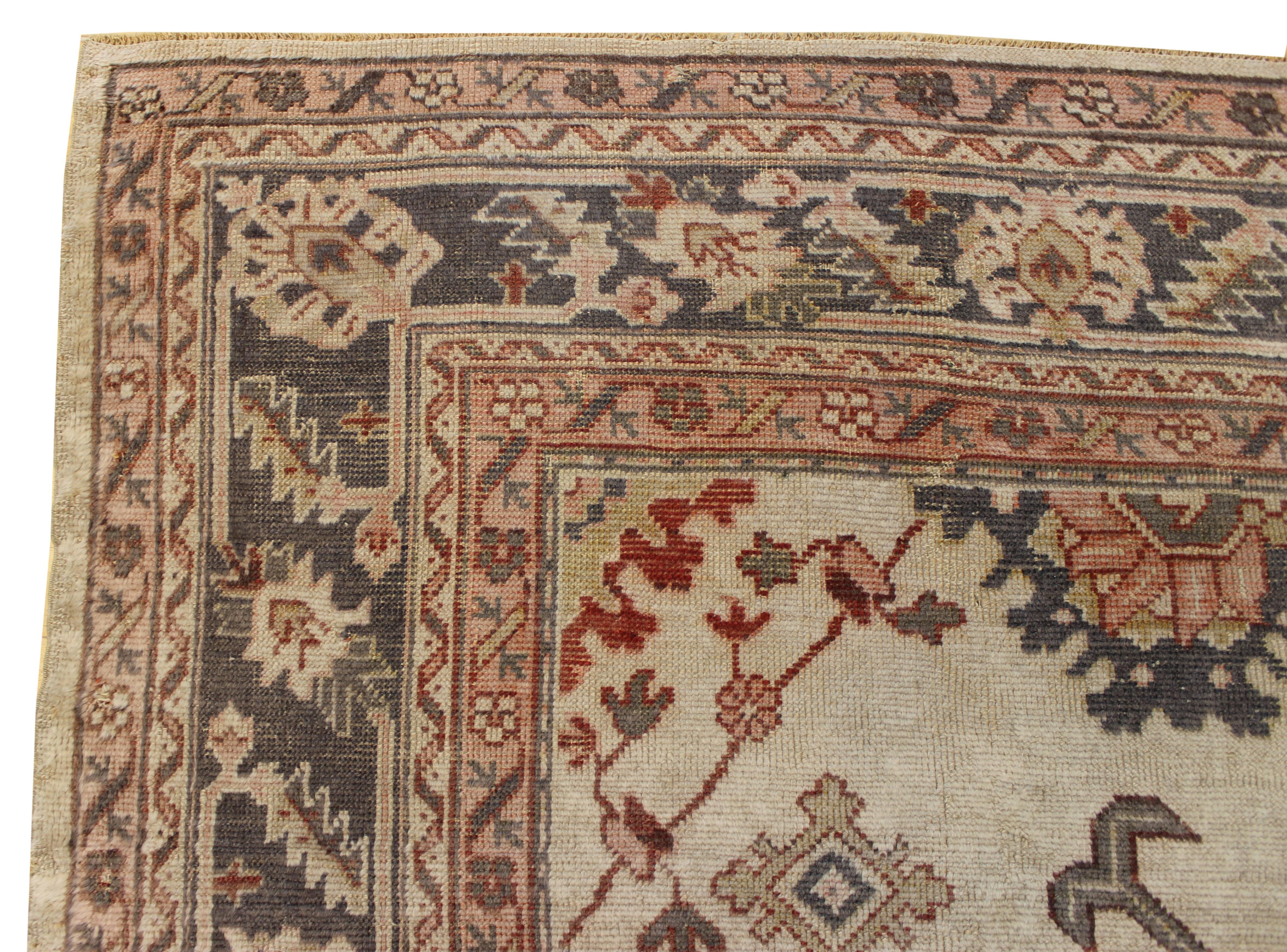 Hand-Woven Turkish Oushak Carpet For Sale
