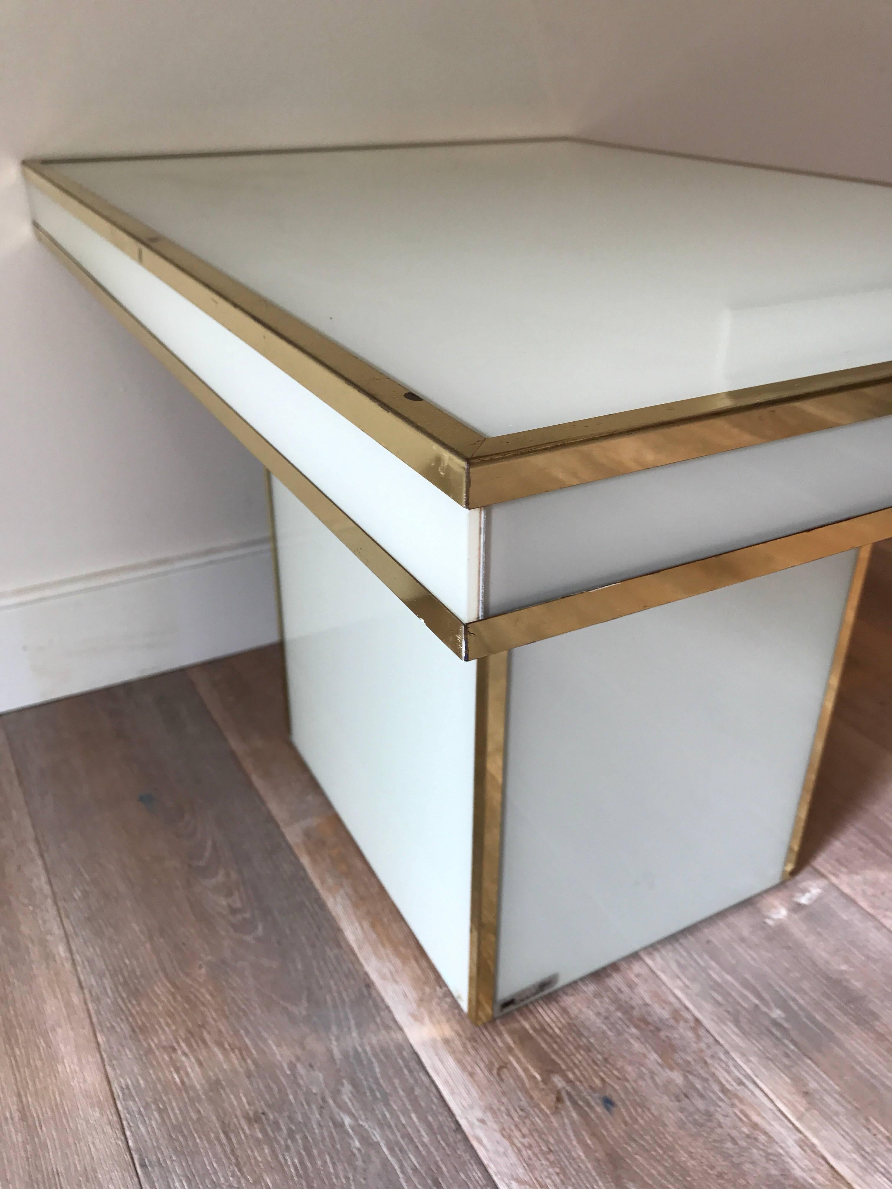 Late 20th Century White Glass and Brass Table by Rougier