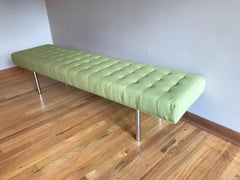 Long Chrome and Tufted Leather Bench