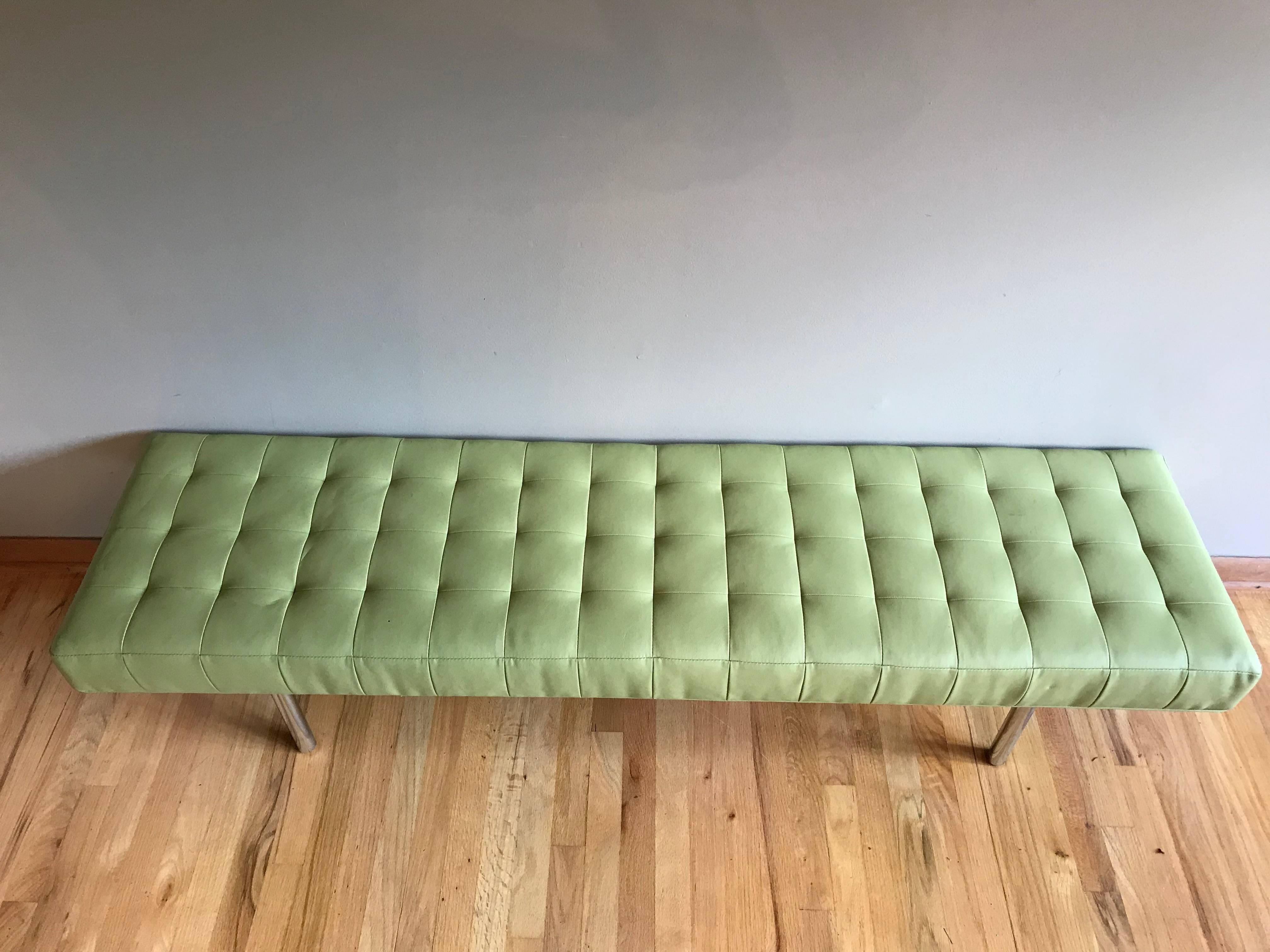 American Long Chrome and Tufted Leather Bench