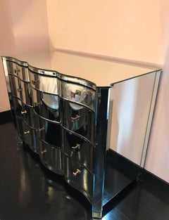 Serpentine Front Mirrored Chest of Drawers