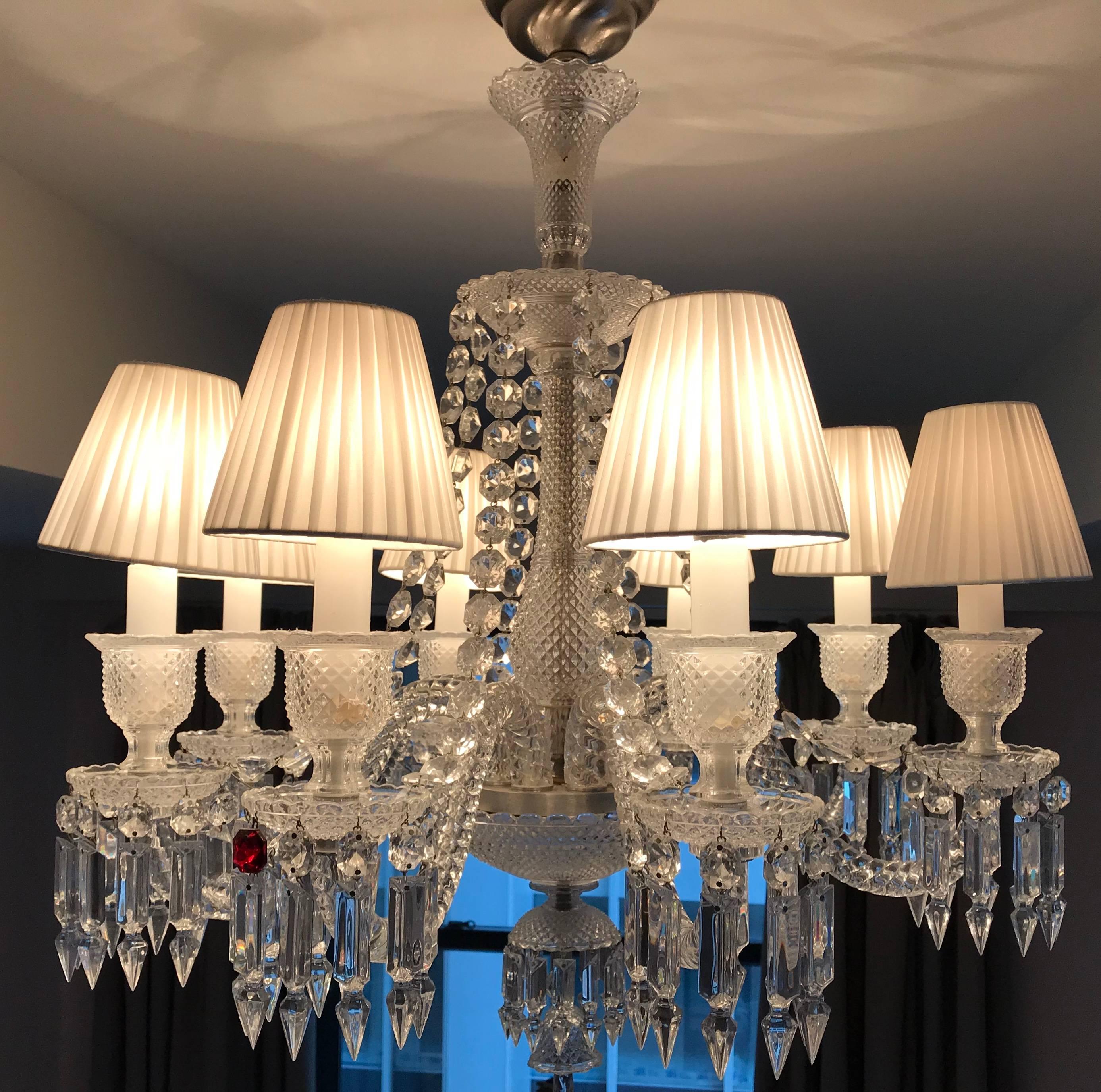 Stunning full-lead crystal Zenith chandelier by Baccarat. Measurements are from the crystal canopy.
  