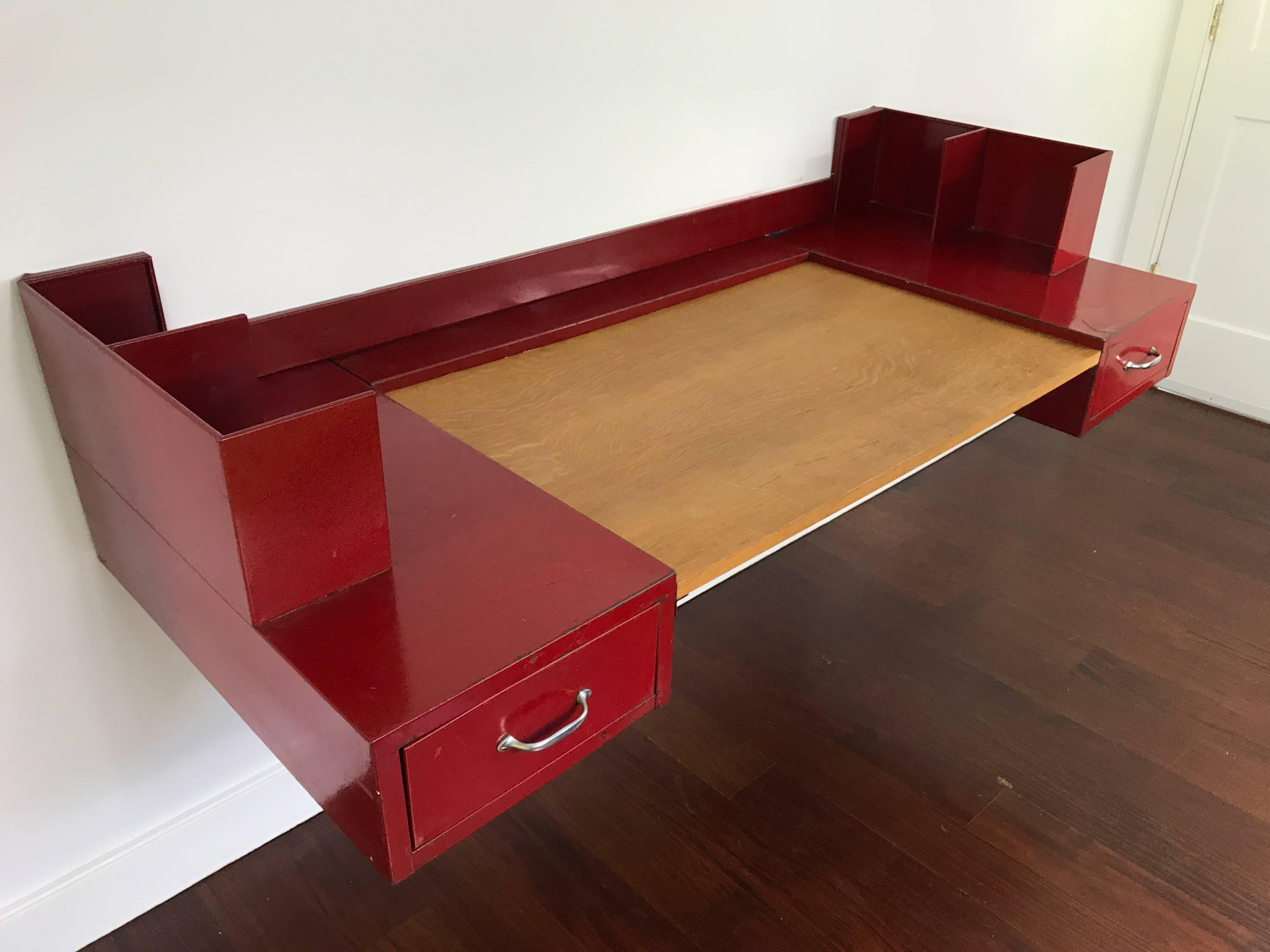 Wall-mounted desk for Martel de Janville Sanatorium, Plateau d'Assy.
Ateliers Jean Prouvé, France, 1936.