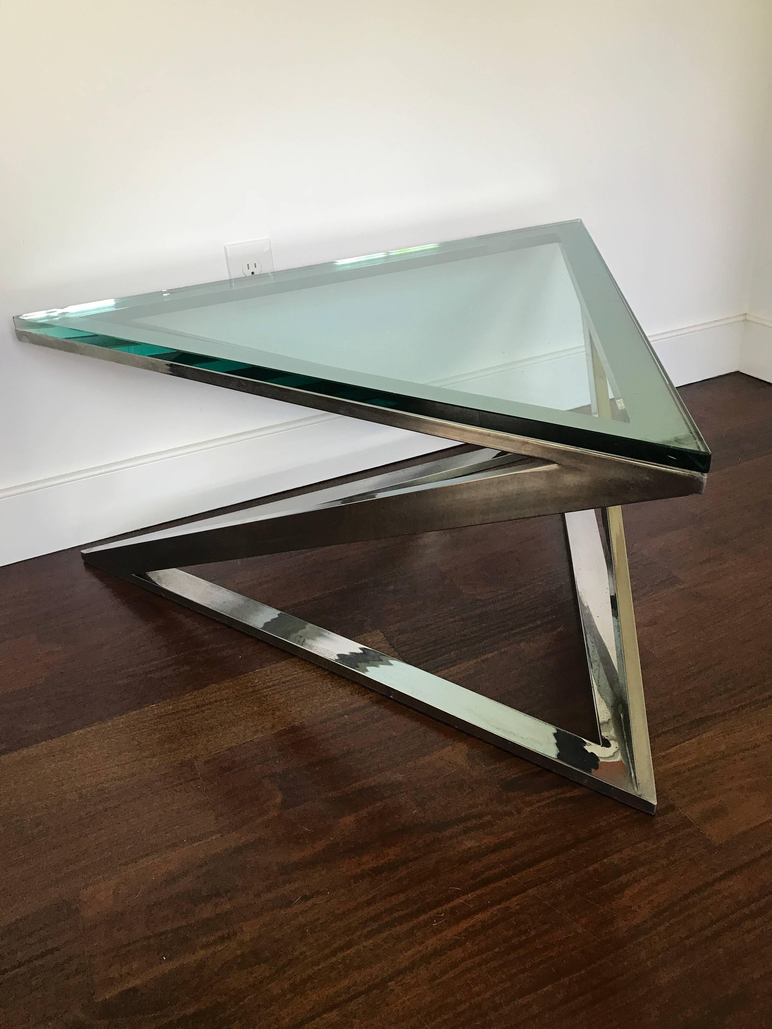 Mid-Century Modern Triangular Chrome Cocktail Table For Sale