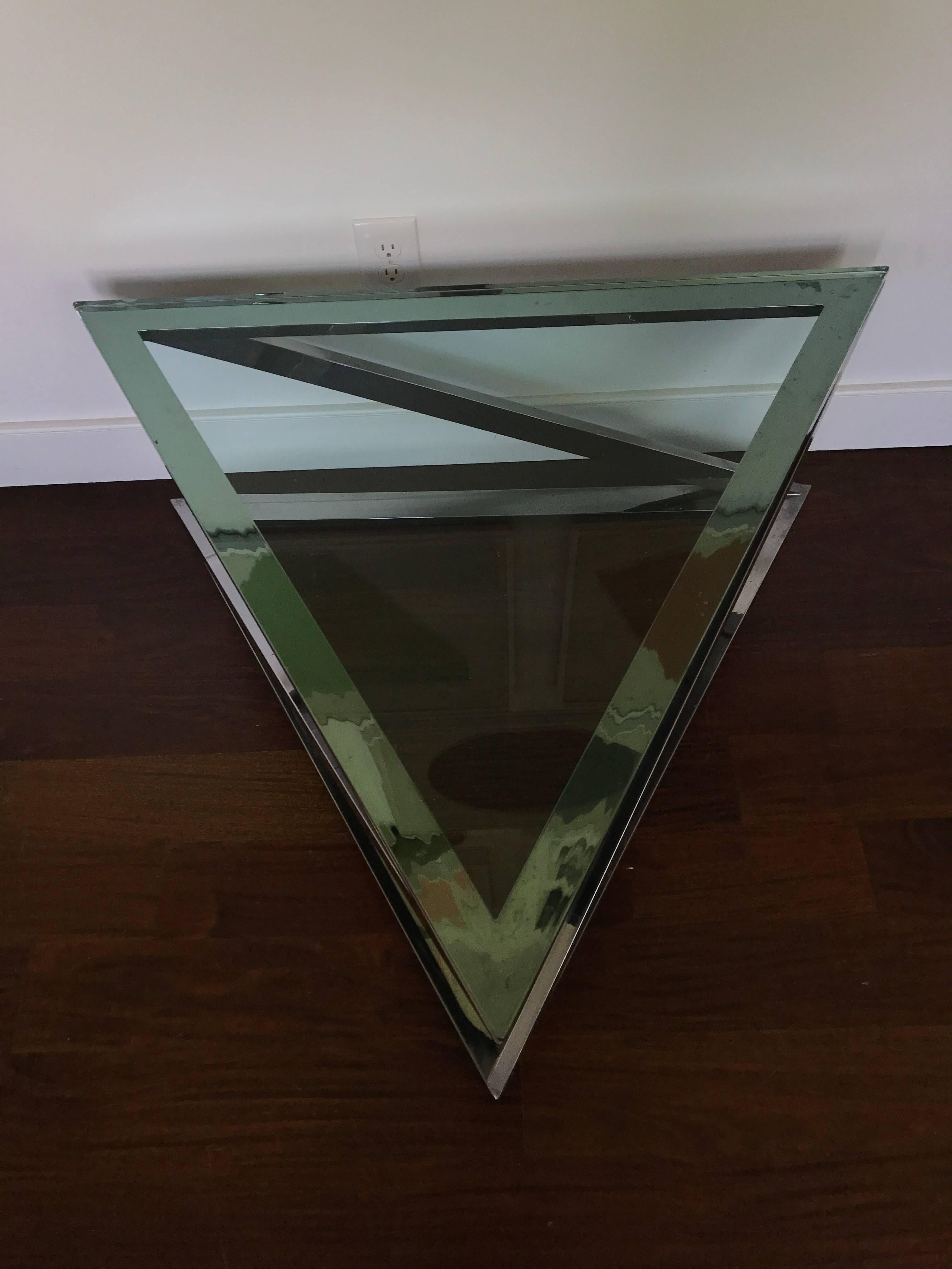 American Triangular Chrome Cocktail Table For Sale