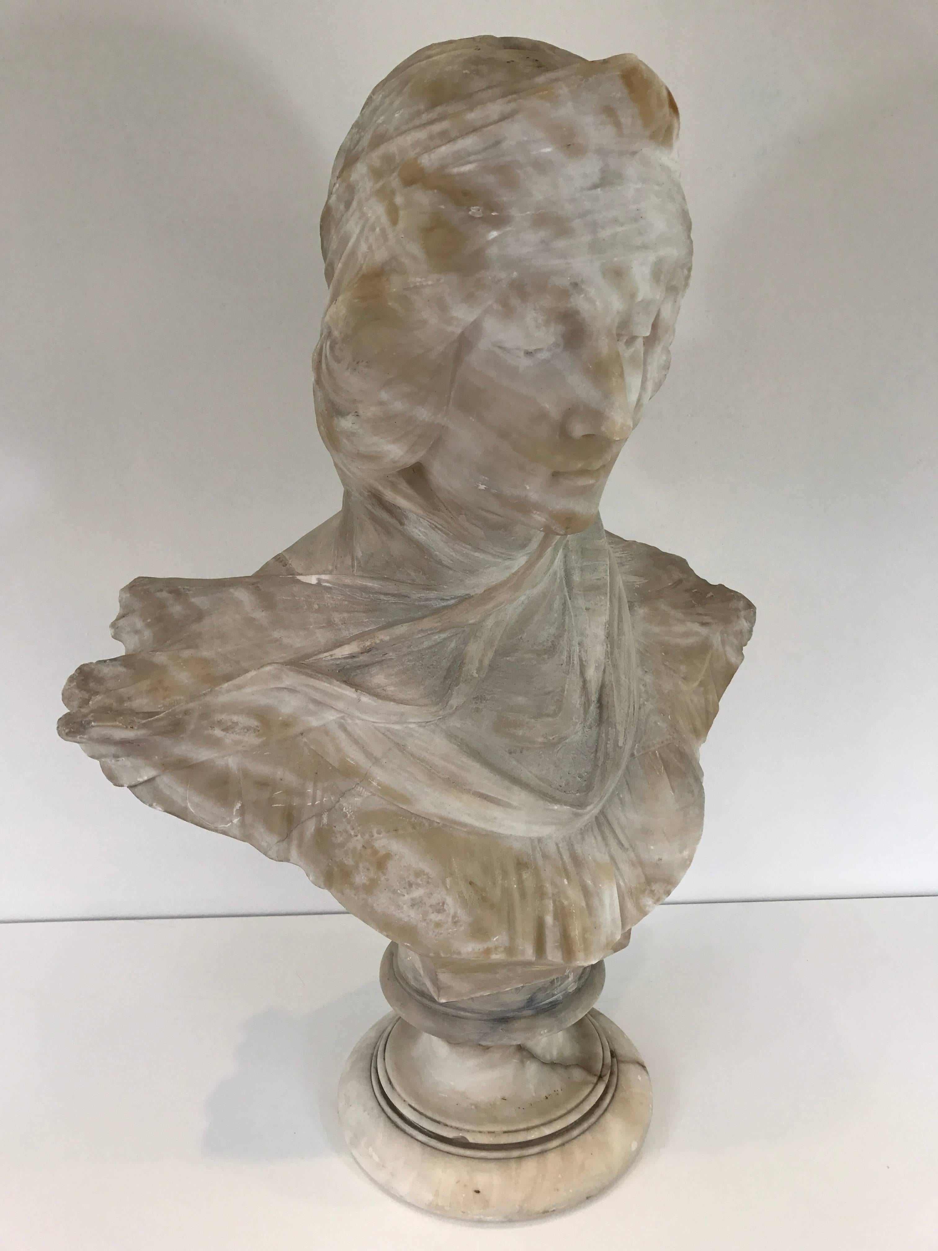 19th century Alabaster Italian portrait bust of Dante's Beatrice.