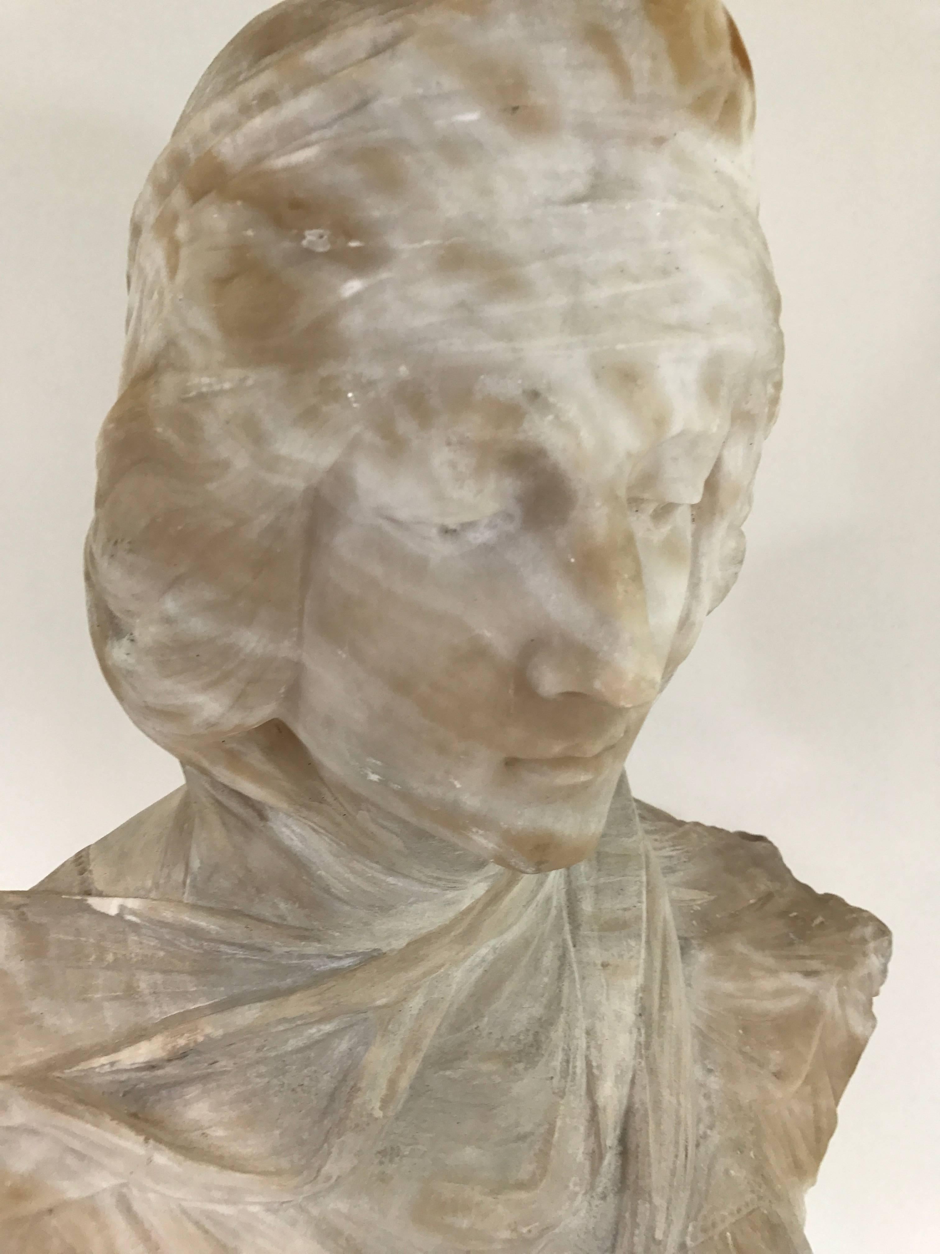 19th Century Alabaster Portrait Bust of Dante's Beatrice 2