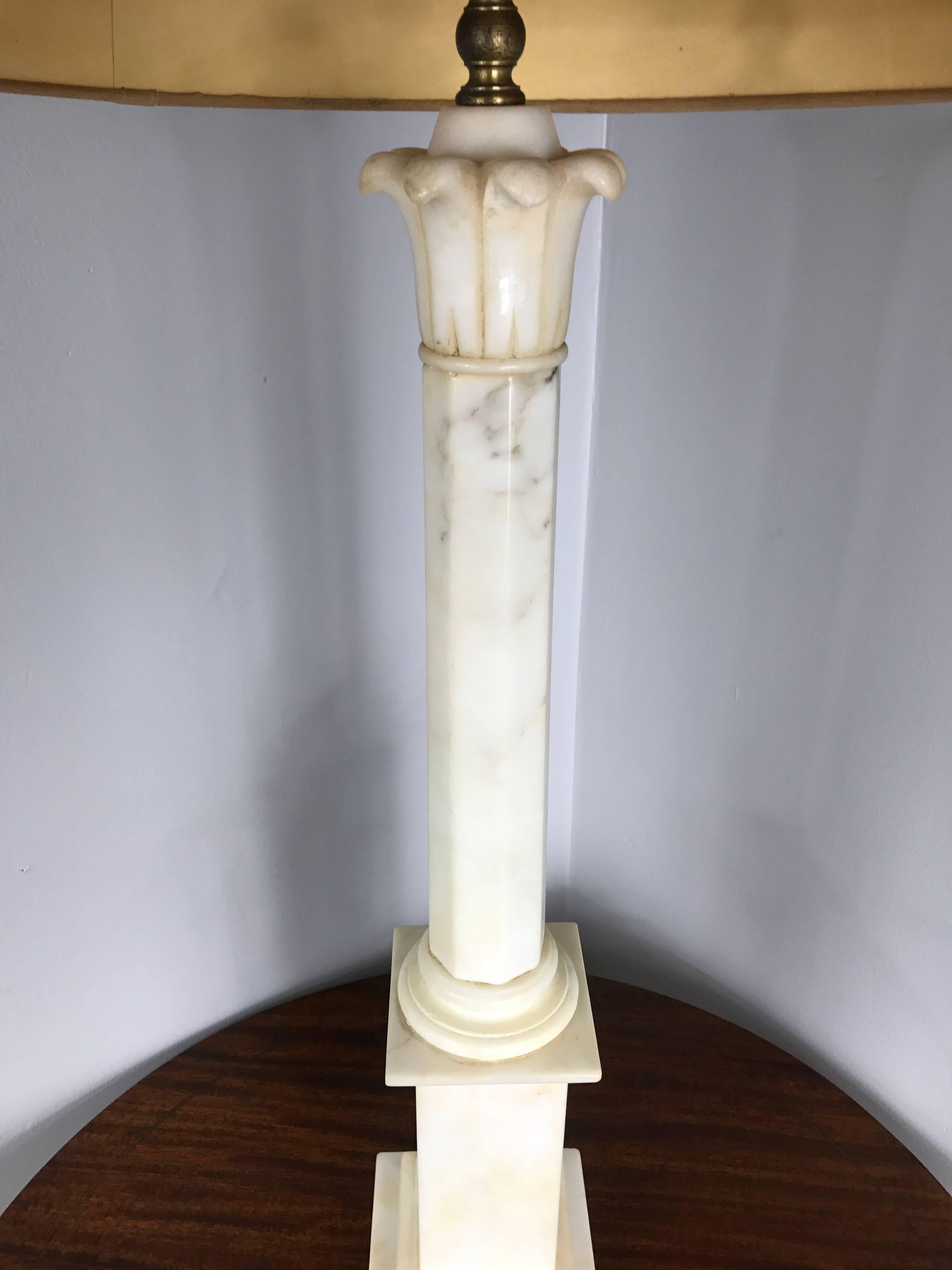 Hollywood Regency Tall Alabaster Column Lamp