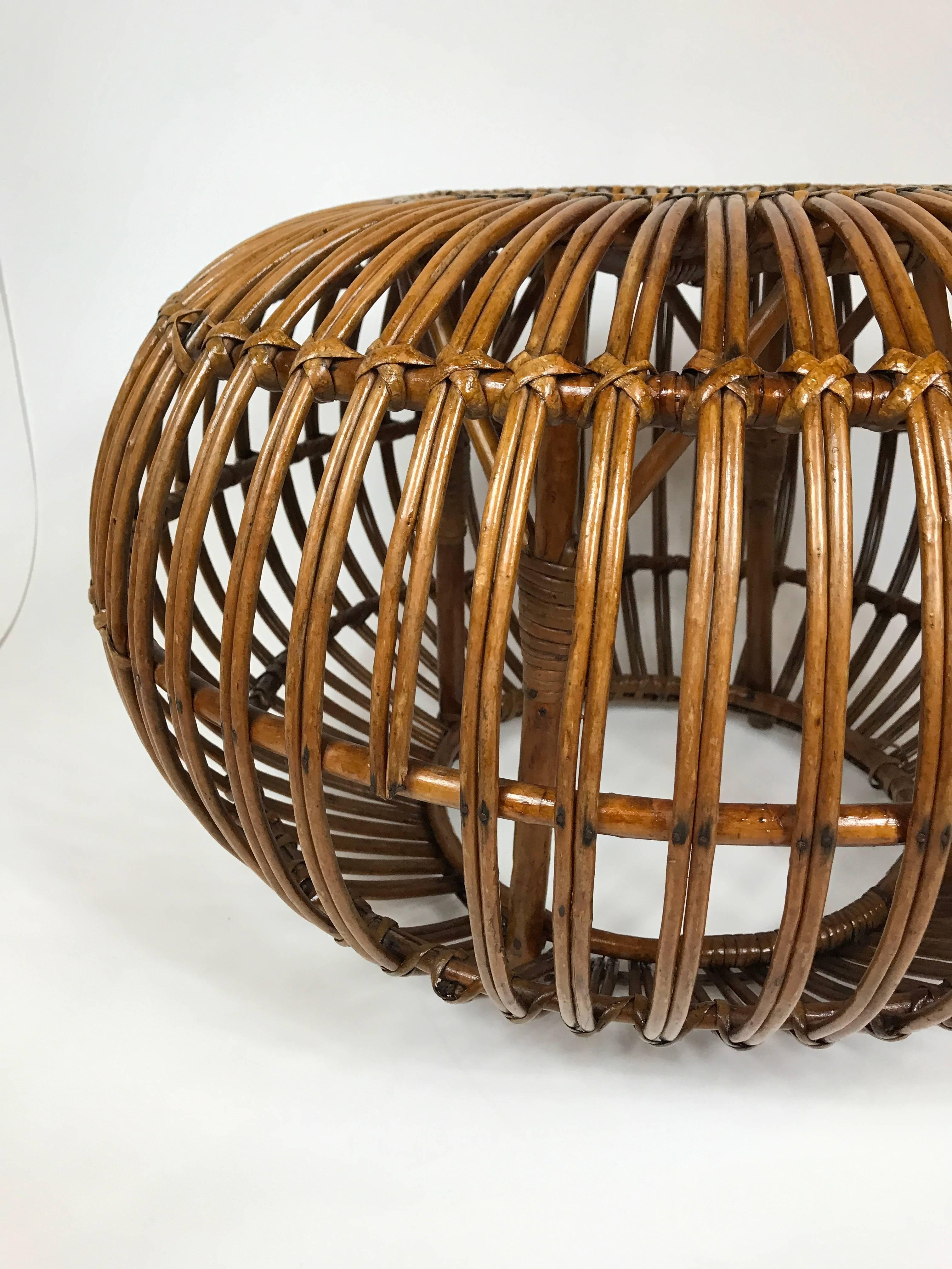 Mid-Century Modern Circular Rattan Stool by Franco Albini