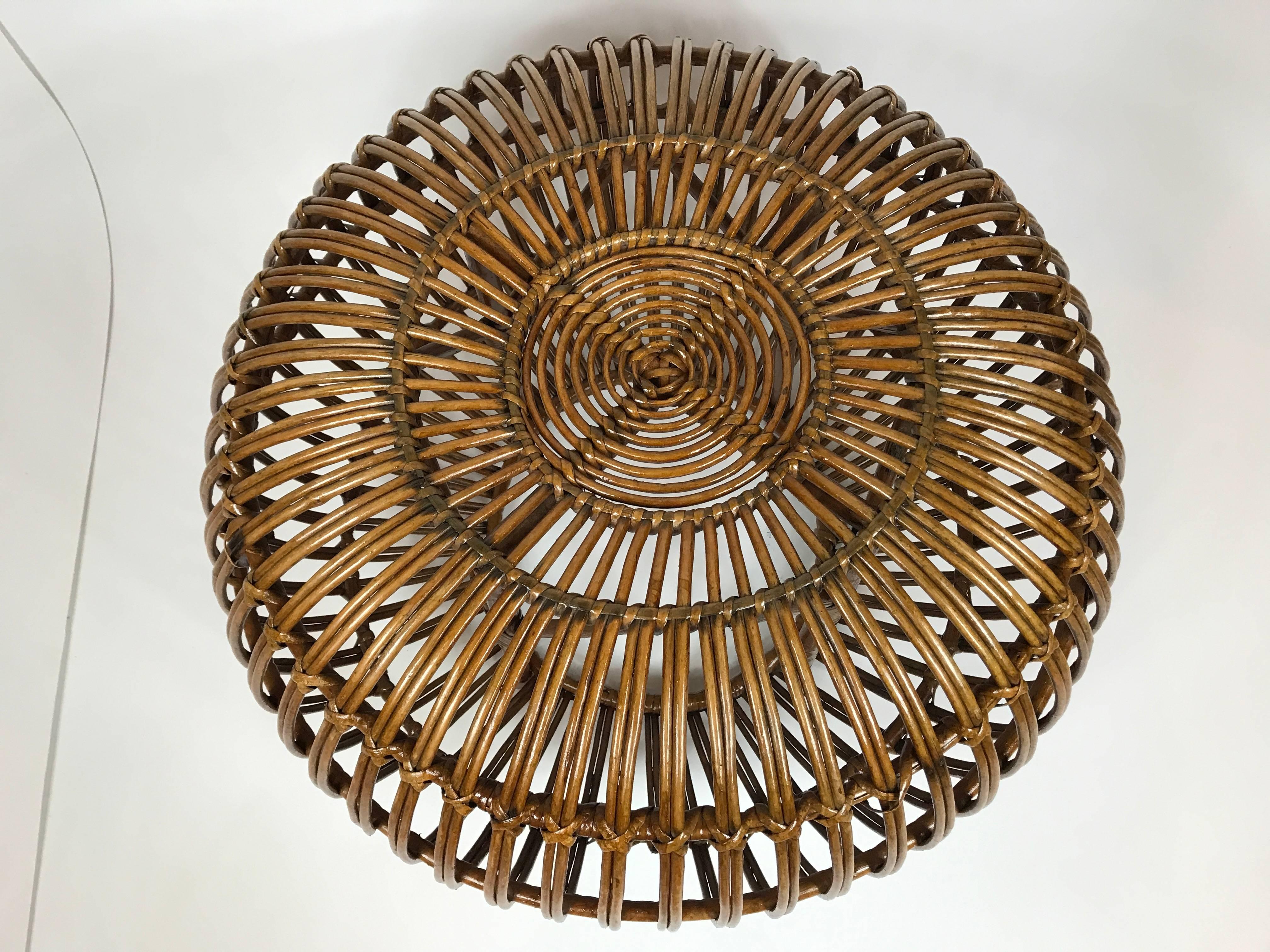 Lovely circular rattan stool by Franco Albini for Vittorio Bonacina.