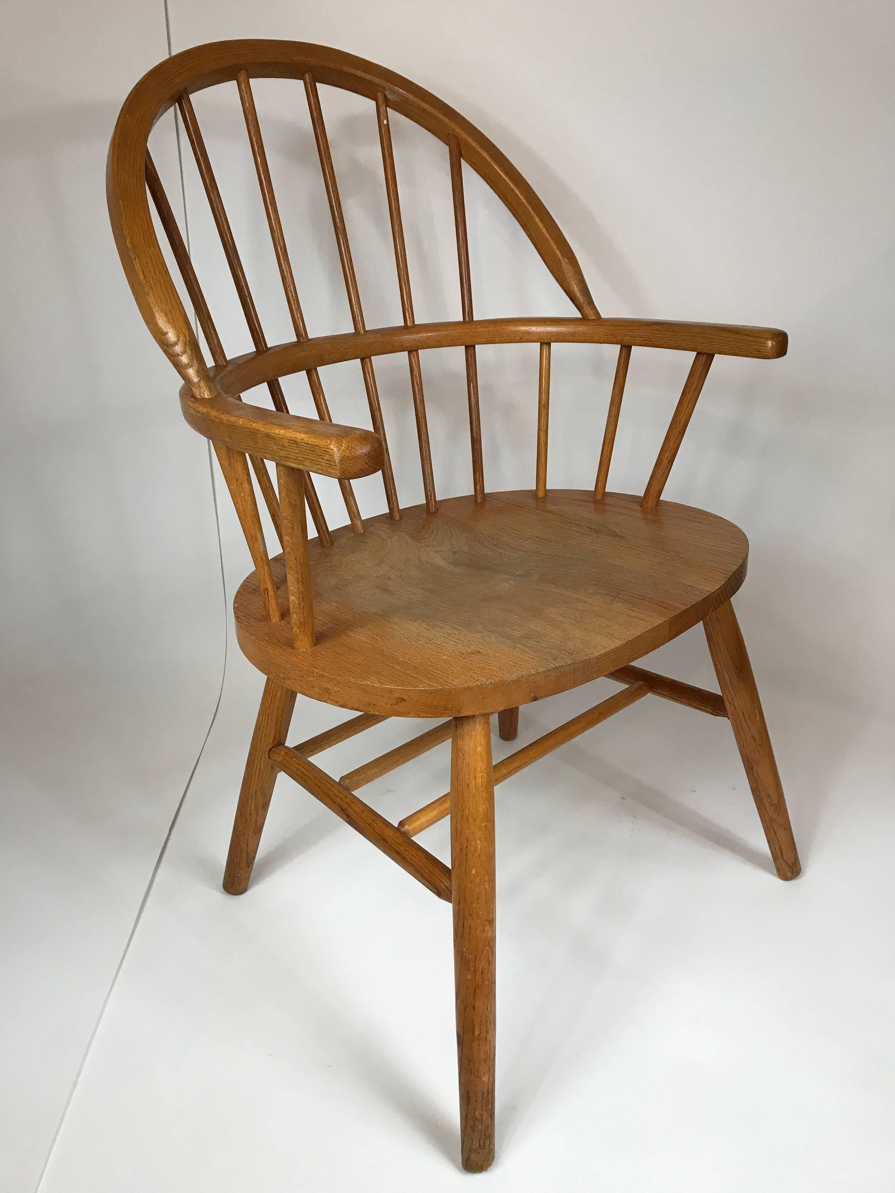 Handsome set of six Danish oak Windsor style dining chairs. Very sturdy construction. 