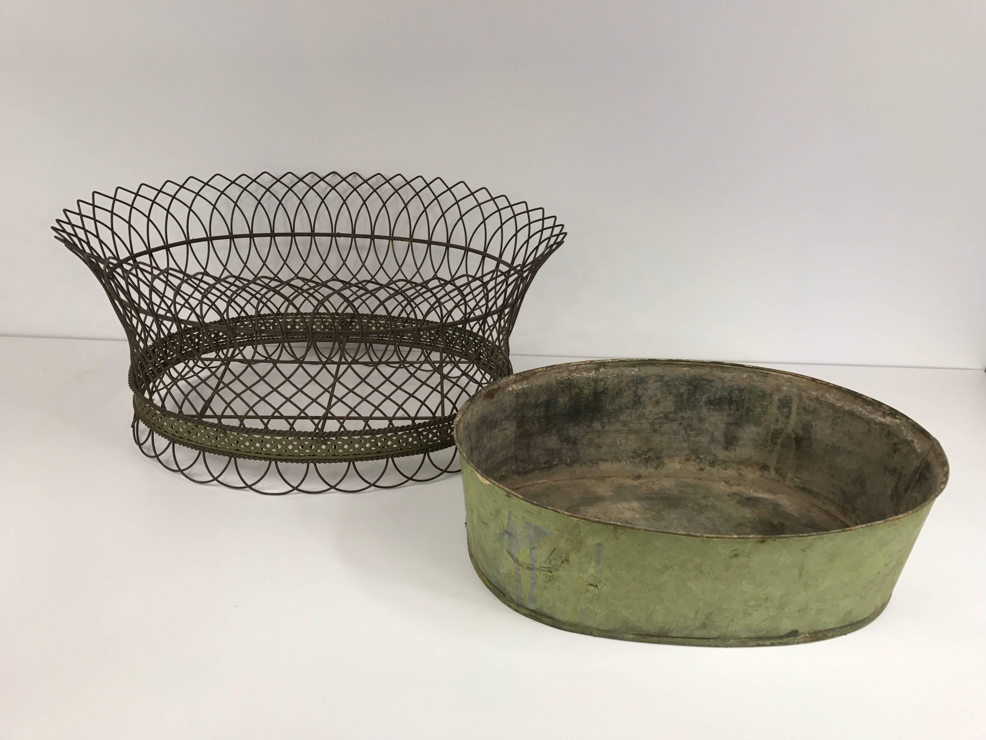 Antique French Tole and Wirework Planter In Excellent Condition In Stockton, NJ