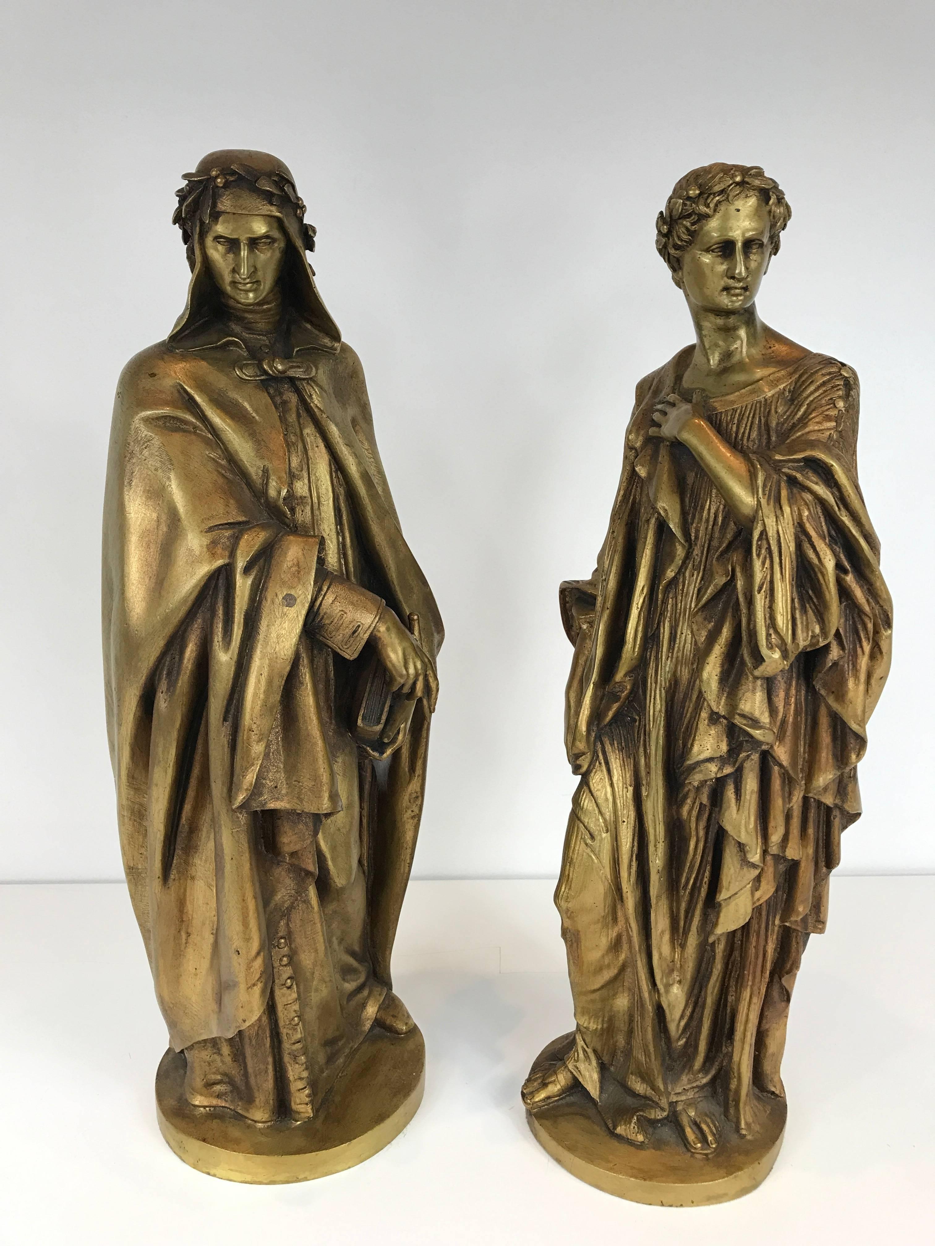 Large pair of gilt bronze classical figures. Great quality casting with beautiful draping and details.