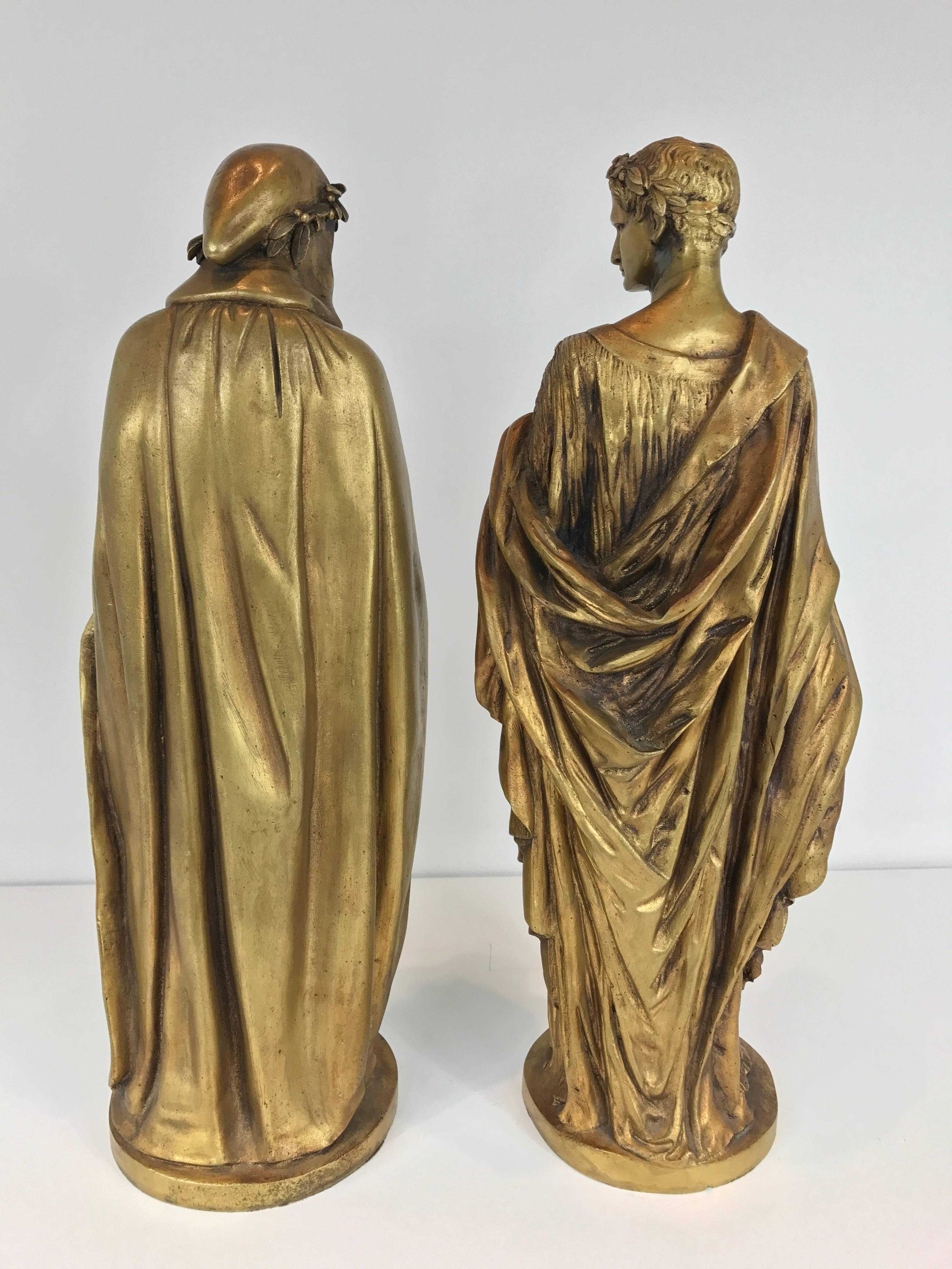 Neoclassical Pair of Gilt Bronze Classical Figures